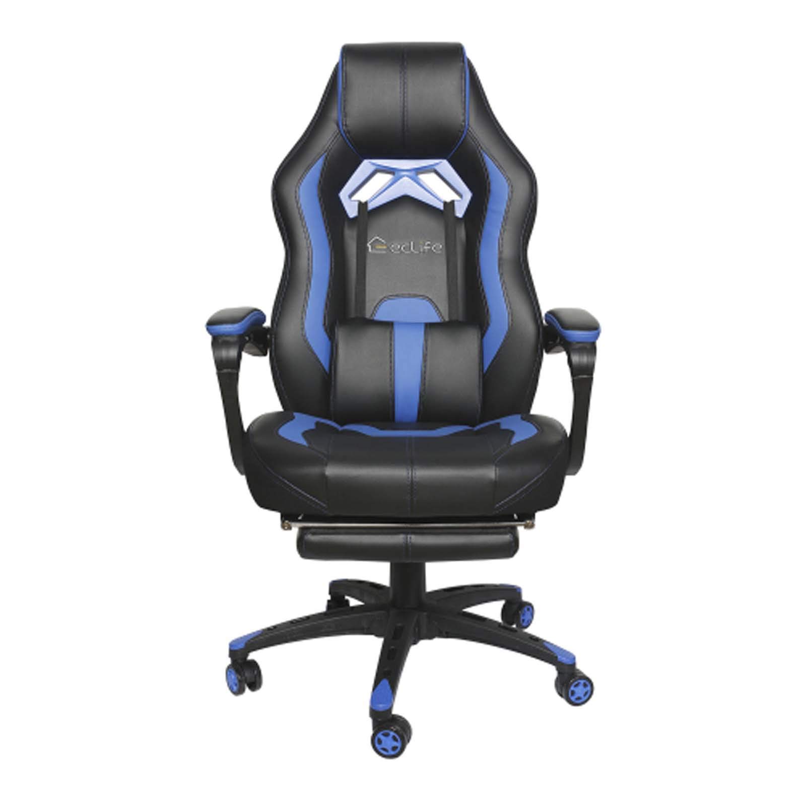 Ergonomic High Back Gaming Chair with Footrest - Swivel Office Computer Desk Chair for Racing & Massage - Blue - Perfect for Home Office, Gaming Setup & Workstation Comfort