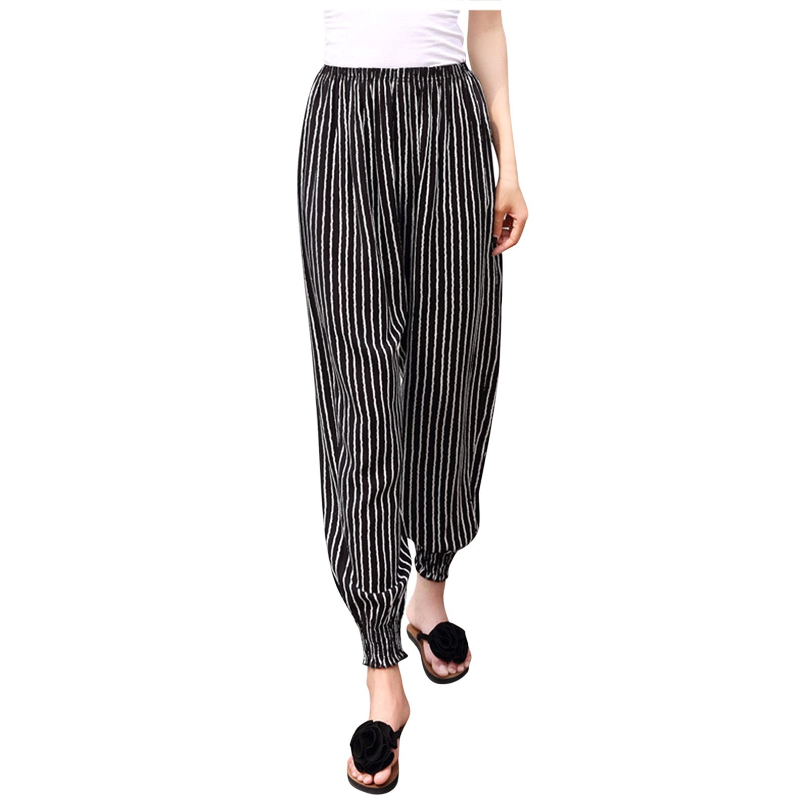 Kingspinner Printed Bloomer Pants for Women - Bohemian Beach Trousers, Casual Elastic Waist Pants for Yoga, Travel & Summer Outfits