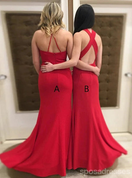 Elegant Mismatched Red Mermaid Bridesmaid Dresses - A-Line Floor Length Formal Gowns for Weddings, Prom & Special Occasions - Style WG1367