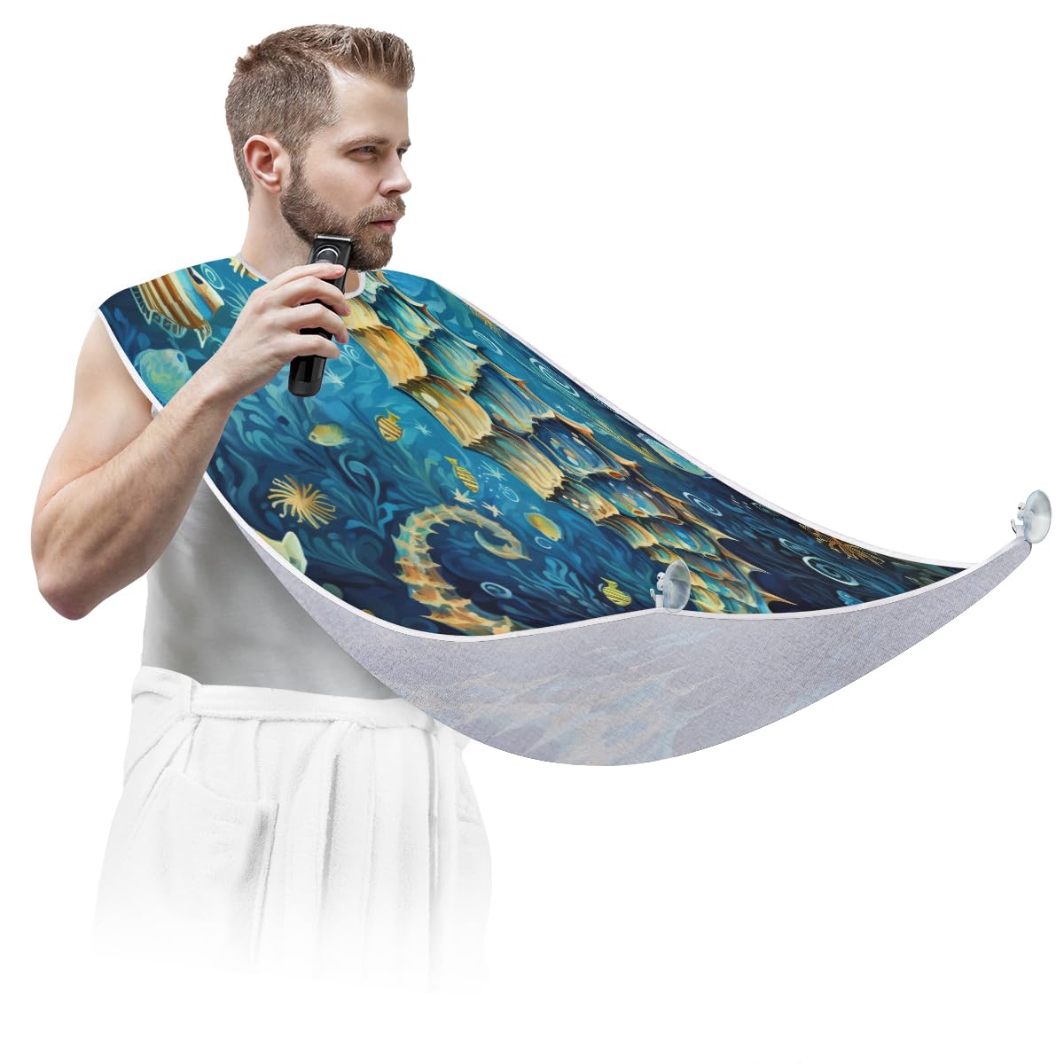 Waterproof Seahorse Beard Shaving Bib for Men - Artist Apron for Hair Dye & Makeup - Hair Cutting Cape for Barbers - Sink Hair Catcher for Beard Trimming & Lineup (Perfect for Salon, Home Grooming & Barber Gifts)