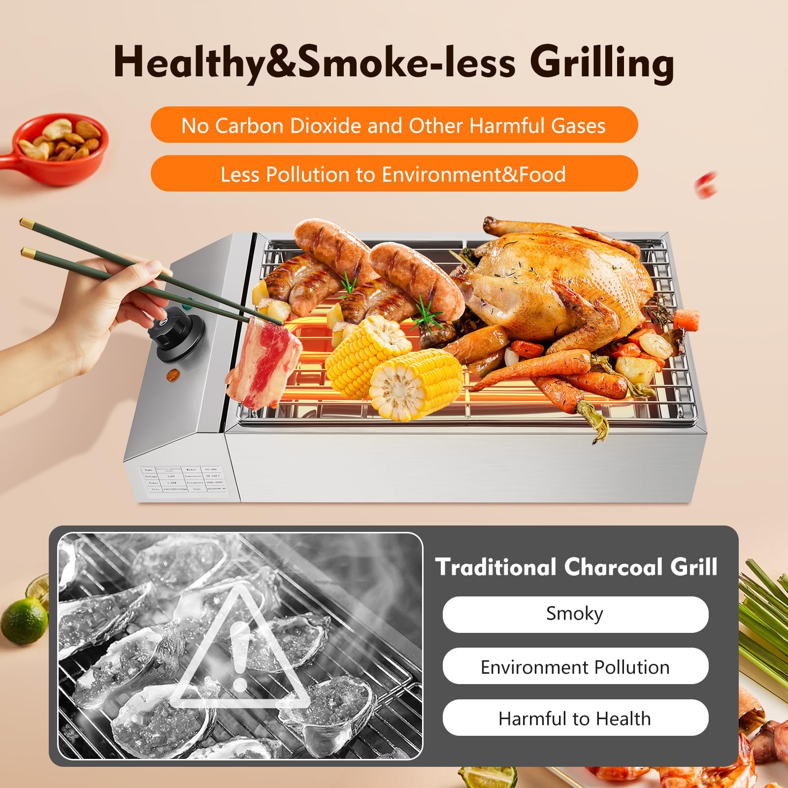 1800W Electric BBQ Griddle Grill - Portable Indoor/Outdoor Flat Top Grill for Raclette, Hibachi & Small Barbecues | Perfect for Family Dinners, Backyard Parties & Camping Trips