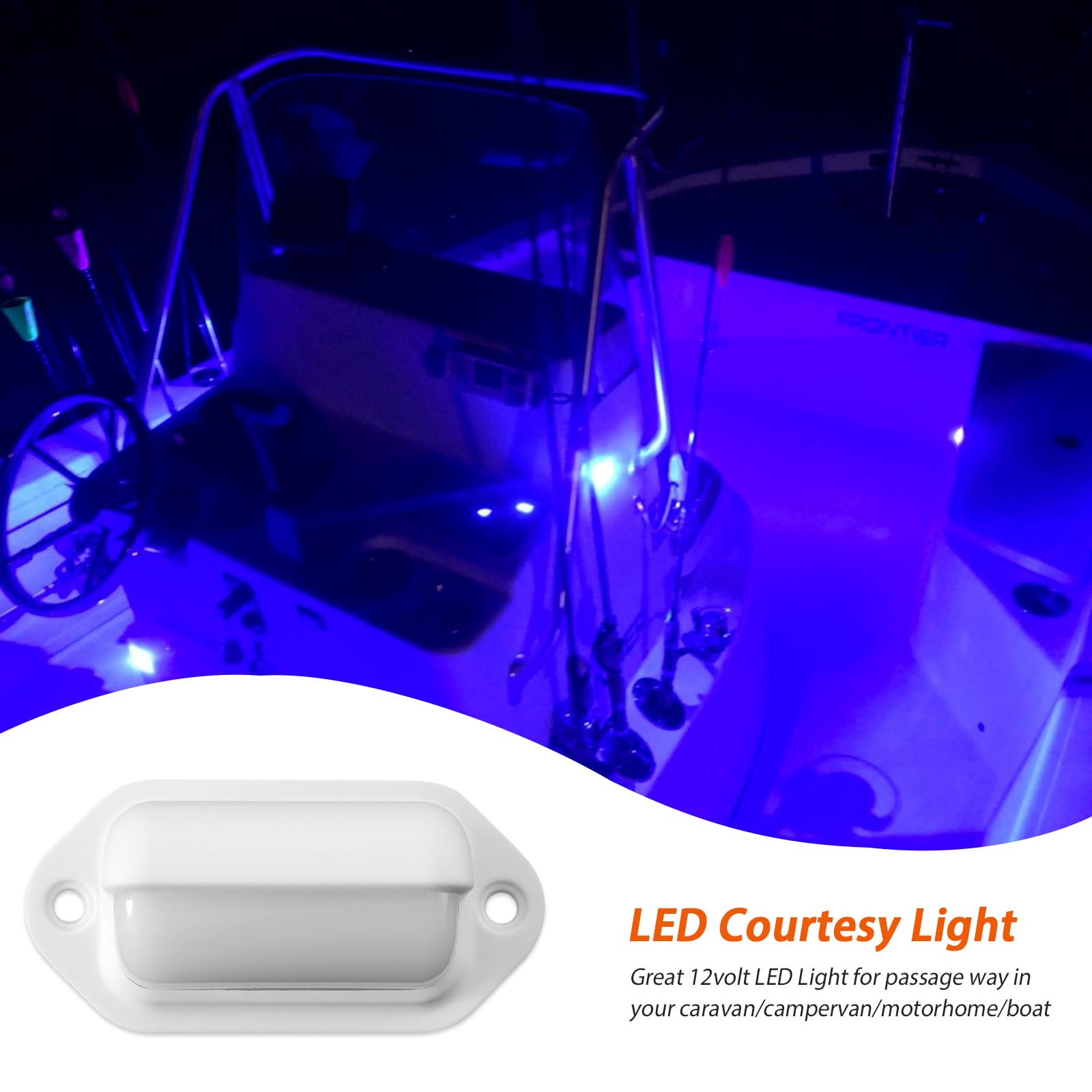 Waterproof LED Marine Courtesy Lights - 12V Boat Deck Lights, RV Step Lights (2.6 Inch, Blue, Pack of 6) for Safe Night Navigation & Outdoor Lighting