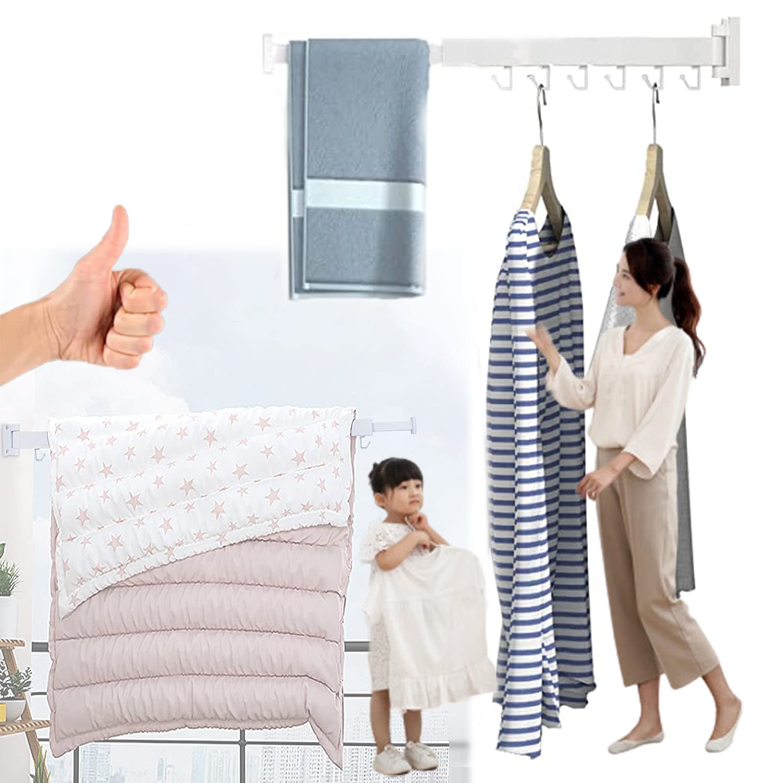 Wall Mounted Retractable Clothes Drying Rack - Space Saving Foldable Laundry Organizer for Balcony, Bedroom & Mudroom - White Single Fold - Perfect for Small Apartments & Compact Living Spaces