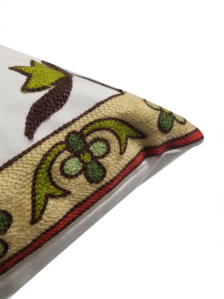Bohemian Cotton Pillow Sham 18x18 Inches - Exotic Indian Style Embroidered Throw Pillow Cover for Sofa, Bed & Home Decor | Handmade 3D Embroidery Cushion Case for Living Room, Bedroom & Boho Chic Decor