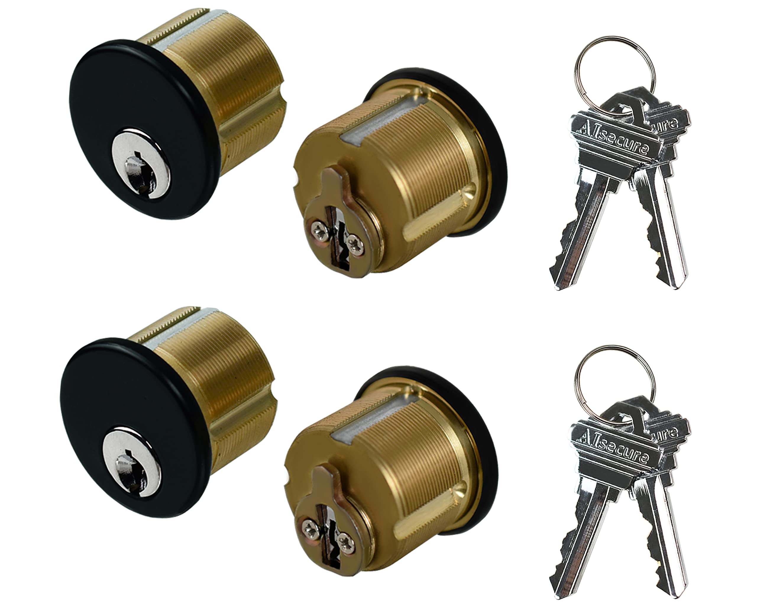 Commercial Brass Mortise Cylinder Lock 4-Pack - Black Finish with Matching Keys | Compatible with Adams Rite, Kawneer & Vistawall Deadbolts | Ideal for Storefront Doors, Office Buildings & Security Entrances