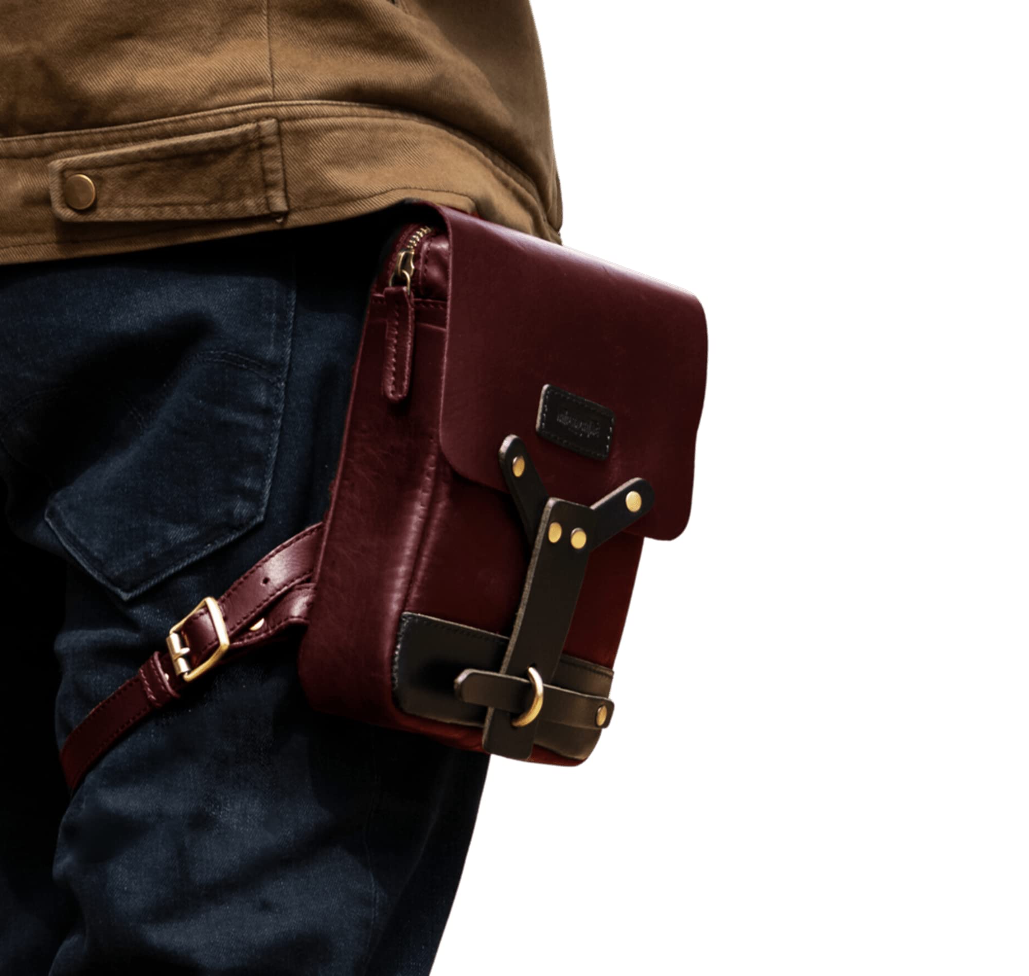 Genuine Leather Handmade Waist Bag Fanny Pack for Men & Women - Drop Thigh Crossbody Bag by Trip Machine Company (Cherry Red) - Perfect for Travel, Hiking, Festivals & Everyday Use