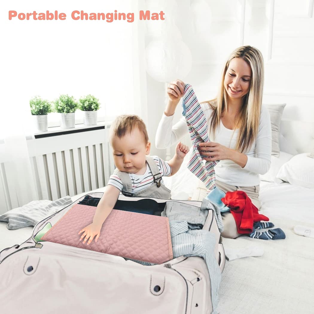 Lekebaby Washable Foldable Waterproof Baby Changing Pad - Soft Portable Diaper Changing Mat for Nursery, Travel & On-the-Go (Pink)