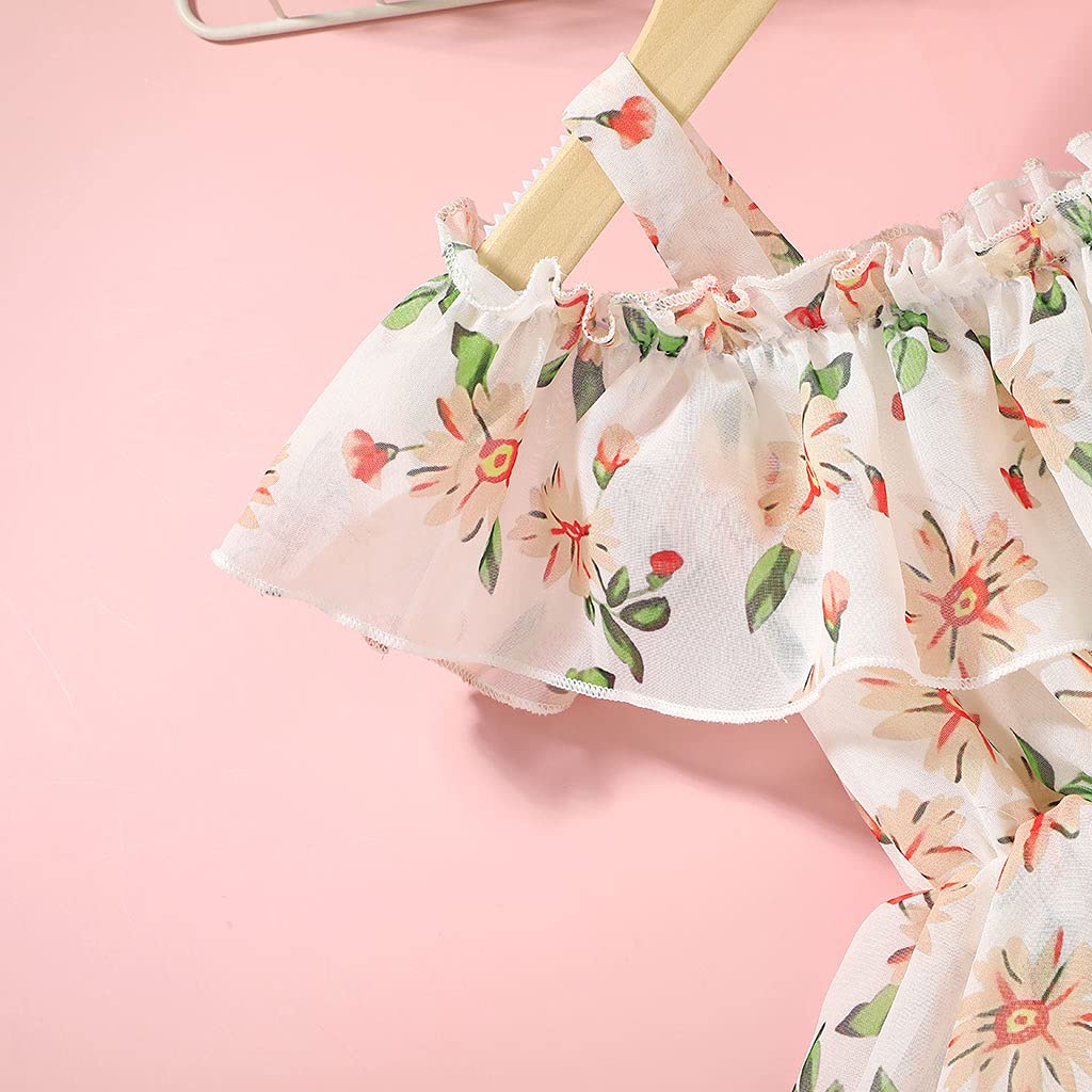 Toddler Baby Girls Summer Dress - Chiffon Princess Floral Sundress with Suspenders & Off-Shoulder Design | Perfect for Beach, Party & Outdoor Play
