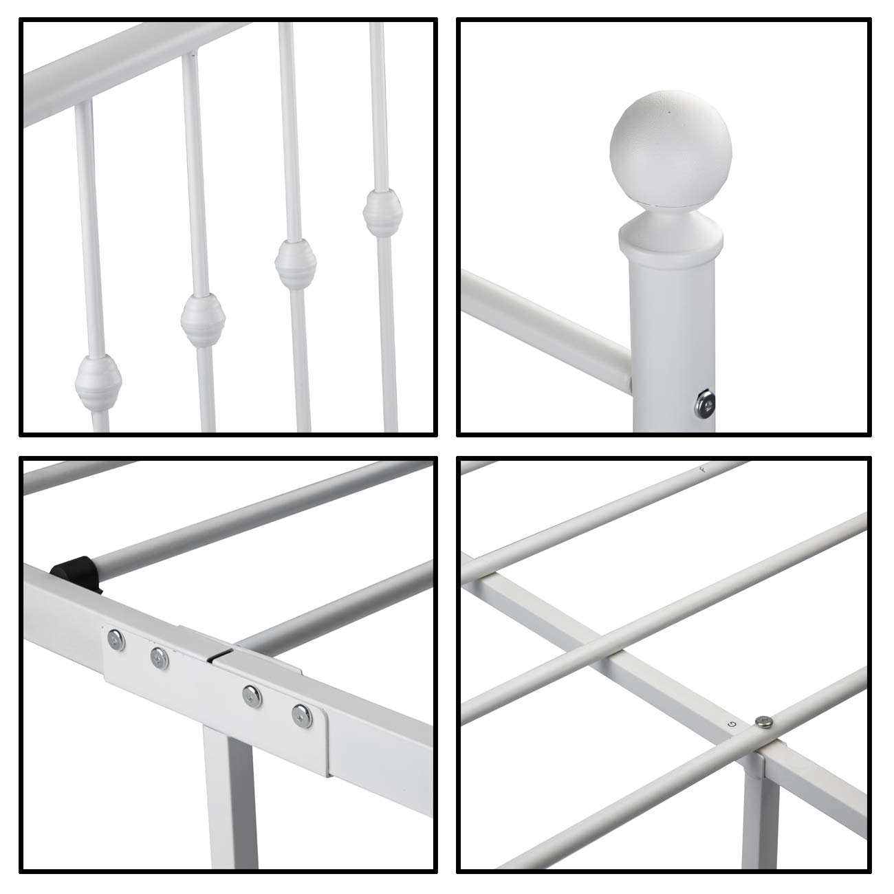 Full Metal Bed Frame Platform with Headboard & Footboard - Modern Design, No Box Spring Needed, Sturdy Steel Slat Support - White - Perfect for Master Bedroom, Guest Room & Dormitory