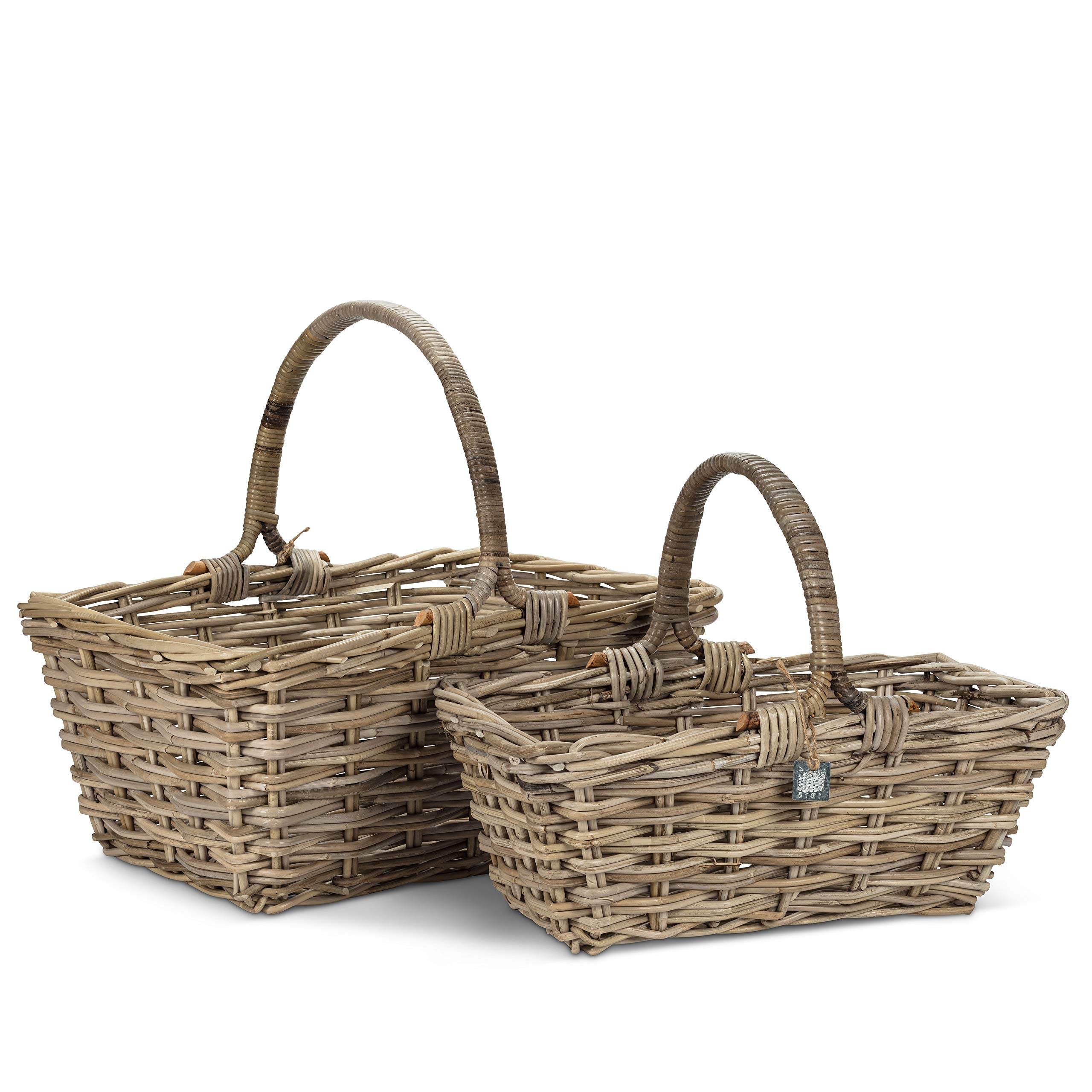Abbott Collection Home 22-JAKARTA-1680 Rectangle Handled Baskets - Set of 2 Natural Woven Storage Baskets for Home Organization, Bathroom, Laundry & Nursery Decor