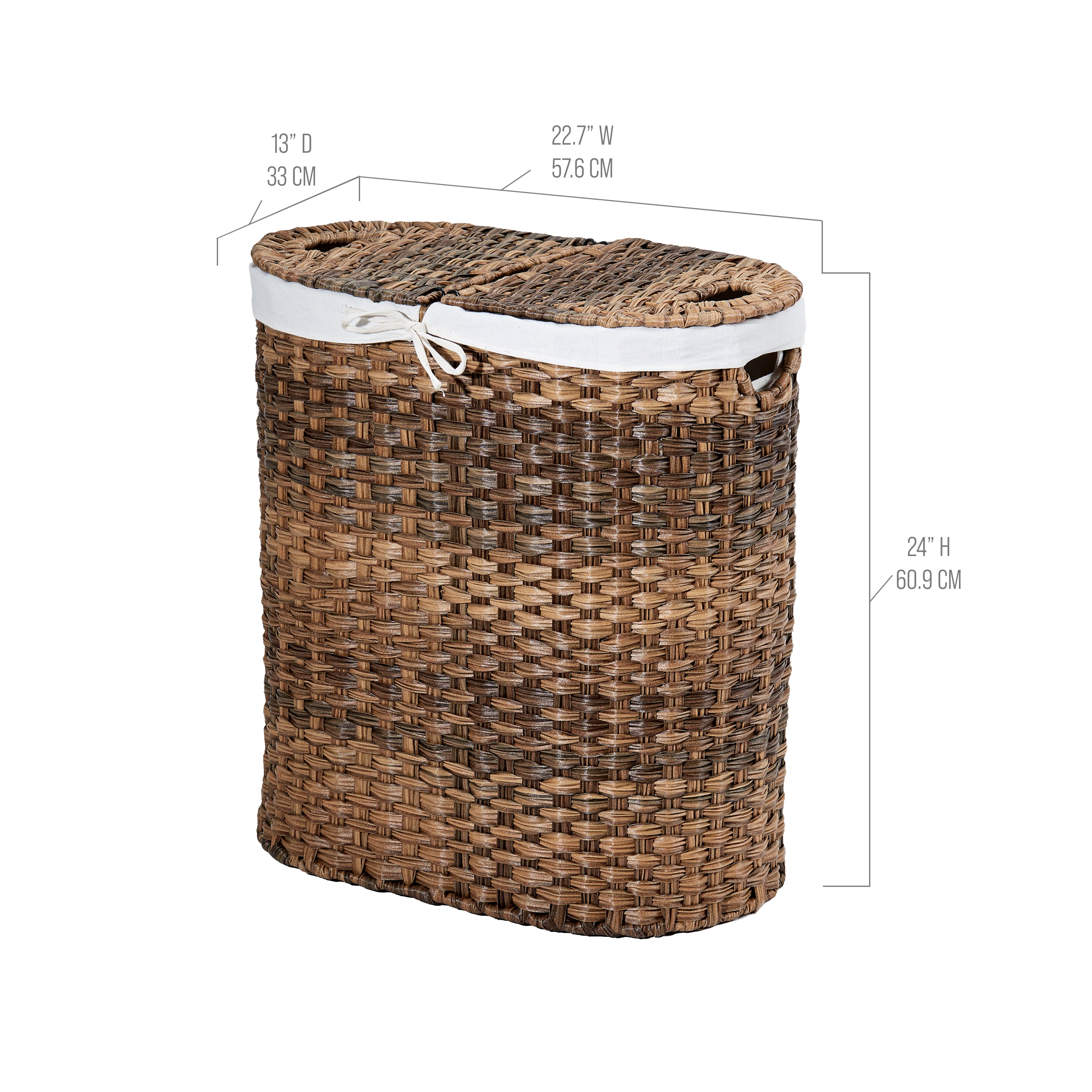 Handwoven Lidded Oval Double Laundry Hamper Basket - Natural Wicker Storage for Bedroom, Bathroom & Laundry Room Organization