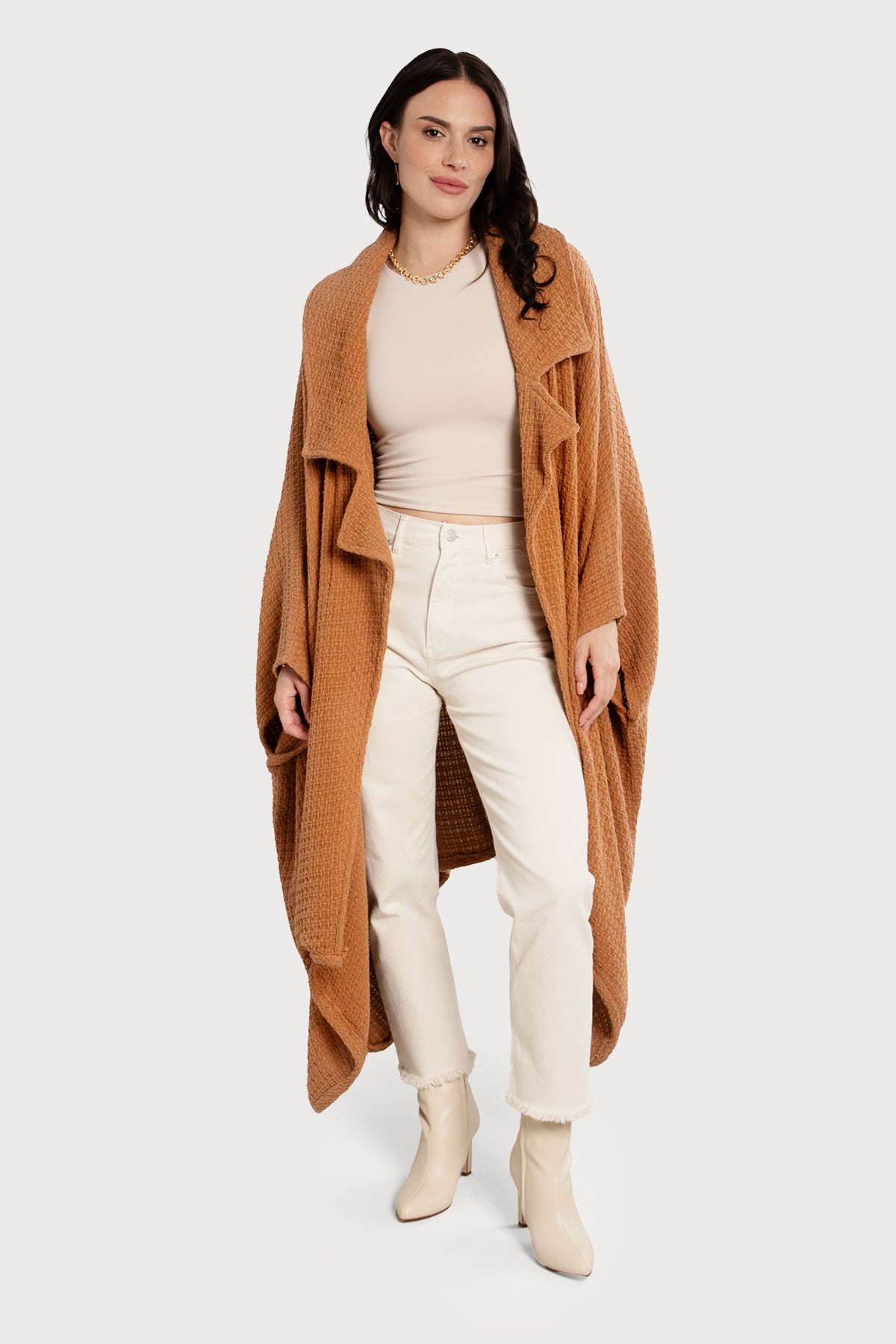 Oversized Waffle Knit Collared Jacket for Women - Cozy Winter Cardigan with Pockets - Perfect for Casual Outfits, Lounge Wear & Coffee Dates