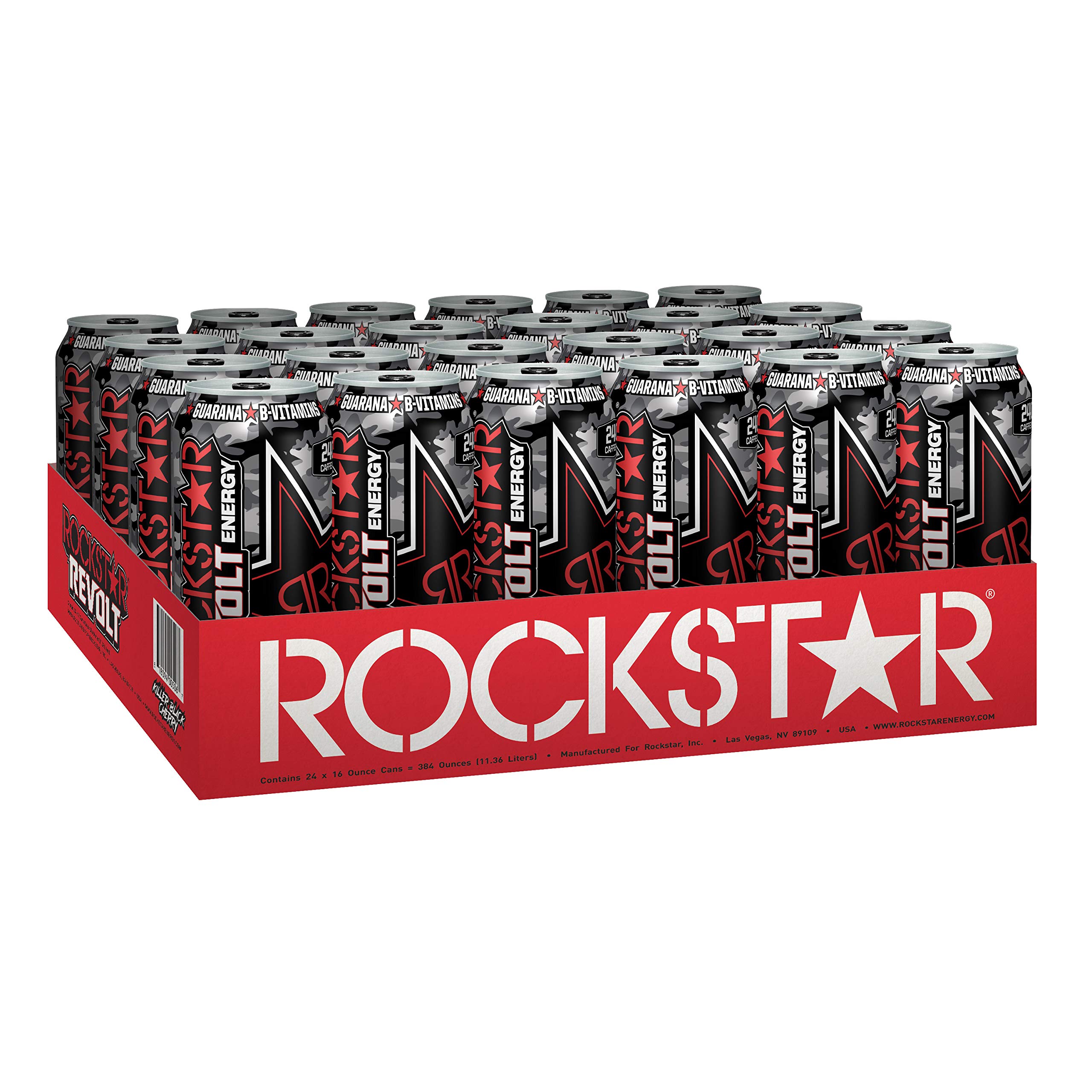 Rockstar Energy Drink Revolt - Black Cherry Flavor, 24 Cans | Sugar Free Energy Boost for Workouts, Gaming & Late Night Study