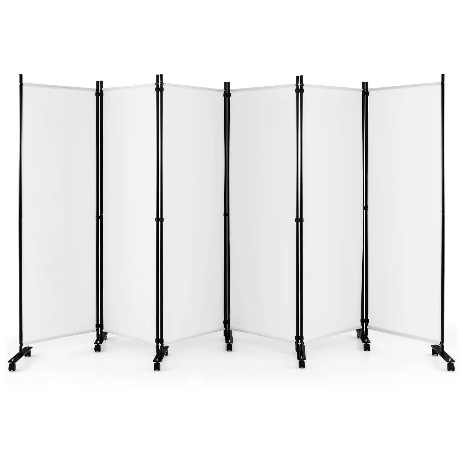 6 Panel Room Divider with Wheels - 5.6Ft Tall Portable Folding Privacy Screen, Freestanding Fabric Partition for Office, Studio, Home & Event Spaces - Durable Wear-Resistant White Room Separator (6-Panel) - Perfect for Creating Private Spaces, Dividing Rooms, and Enhancing Workspace Privacy