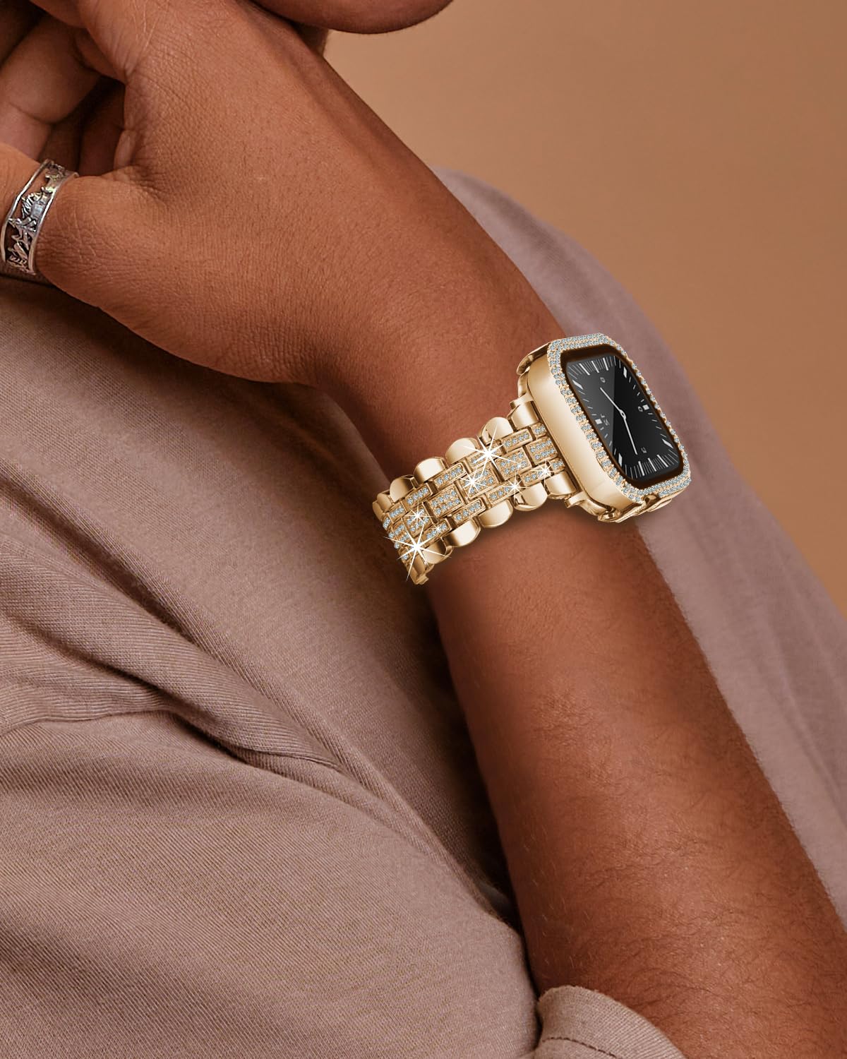 Sparkling Diamond Apple Watch Band 45mm for Women - Luxury Metal Bracelet with Crystal Protector Case, Compatible with iWatch Series 9/8/7 - Perfect for Parties, Weddings & Special Occasions