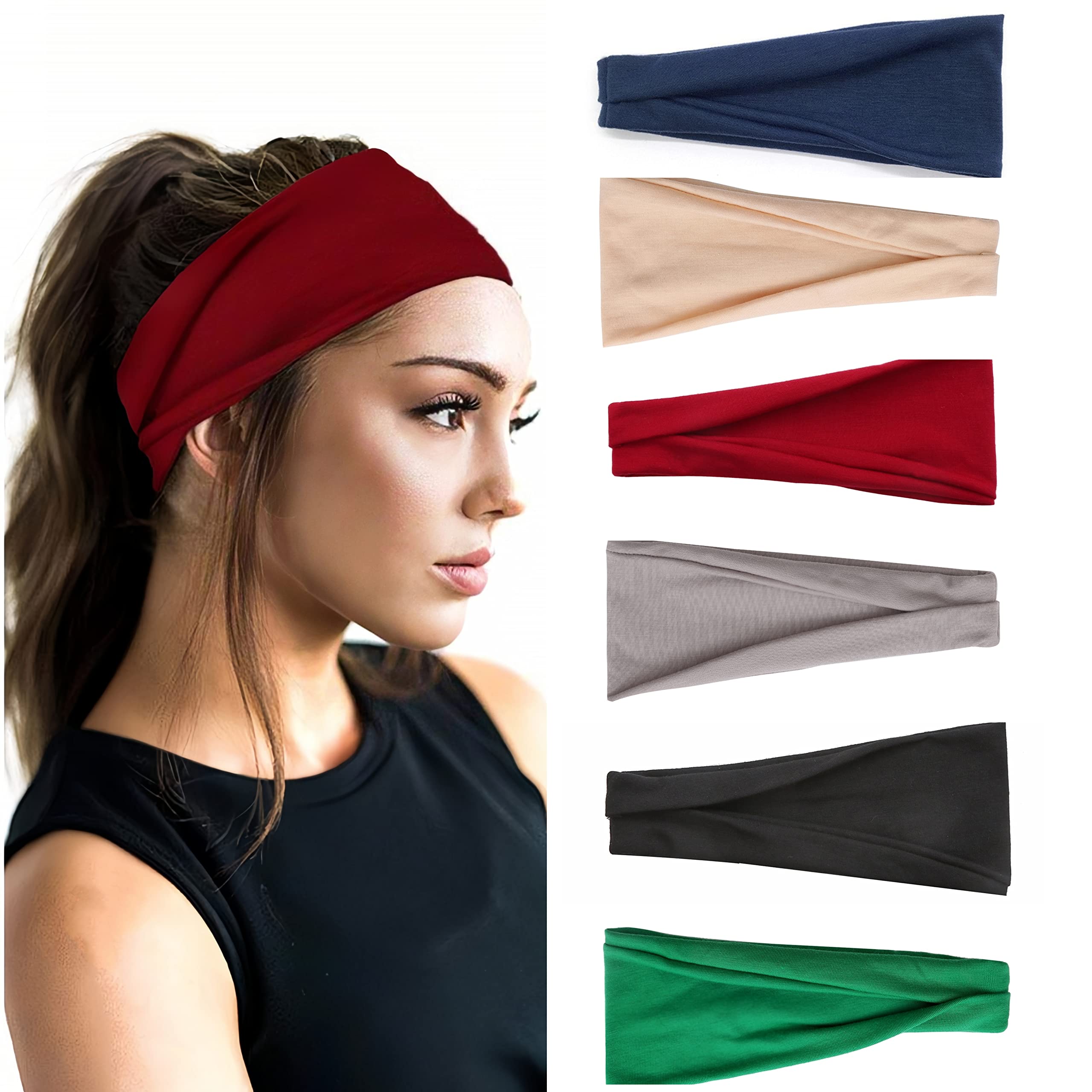 Super Soft Women's Headbands - Non-Slip Yoga & Running Sweatband, Thick Elastic Sports Hair Bands for Workouts, Gym, Tennis & Daily Fashion Wear