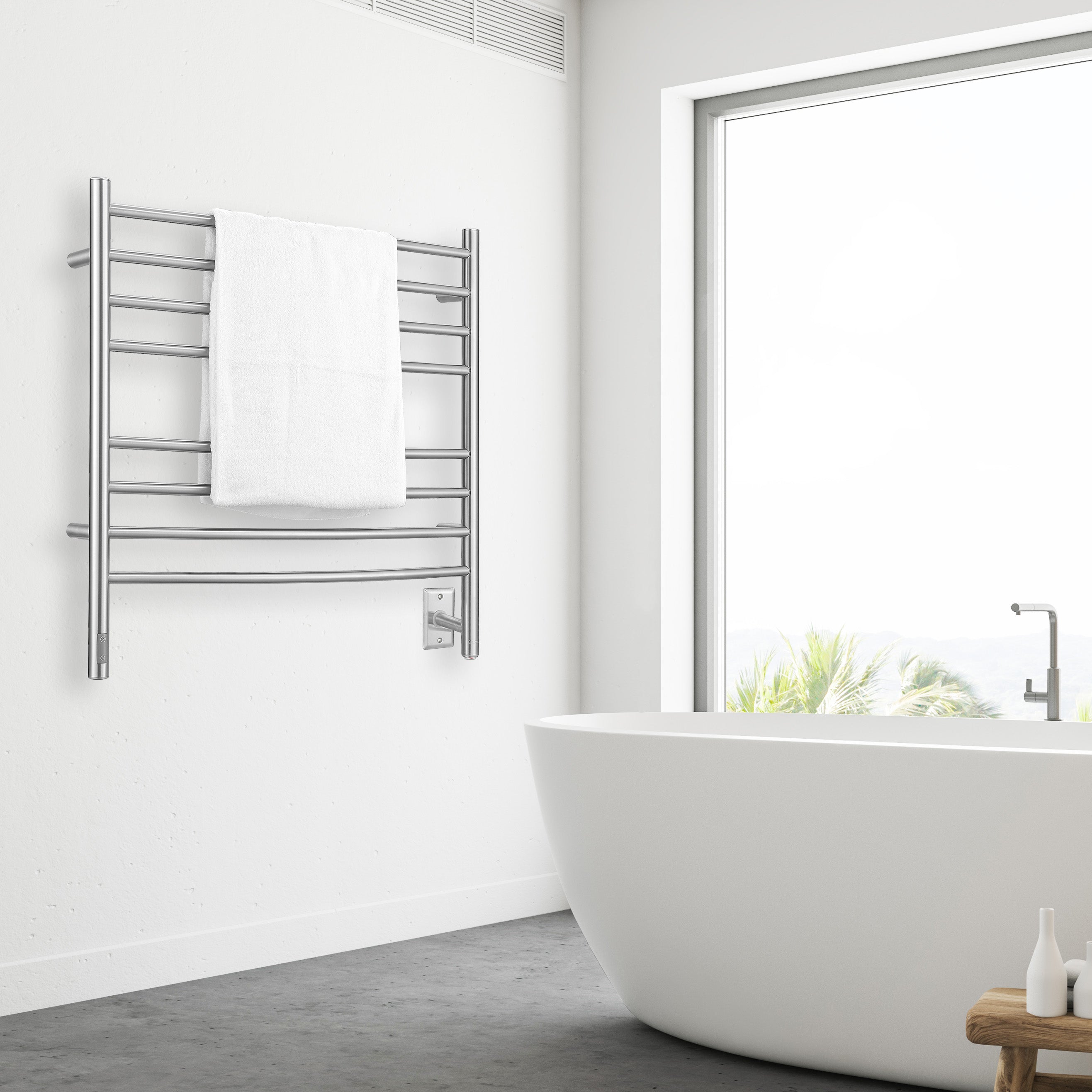 Arezzo OBT 8 Bar Hardwired & Plug-In Stainless Steel Towel Warmer - Bathroom Luxury Heated Towel Rack for Spa, Hotel & Home Use