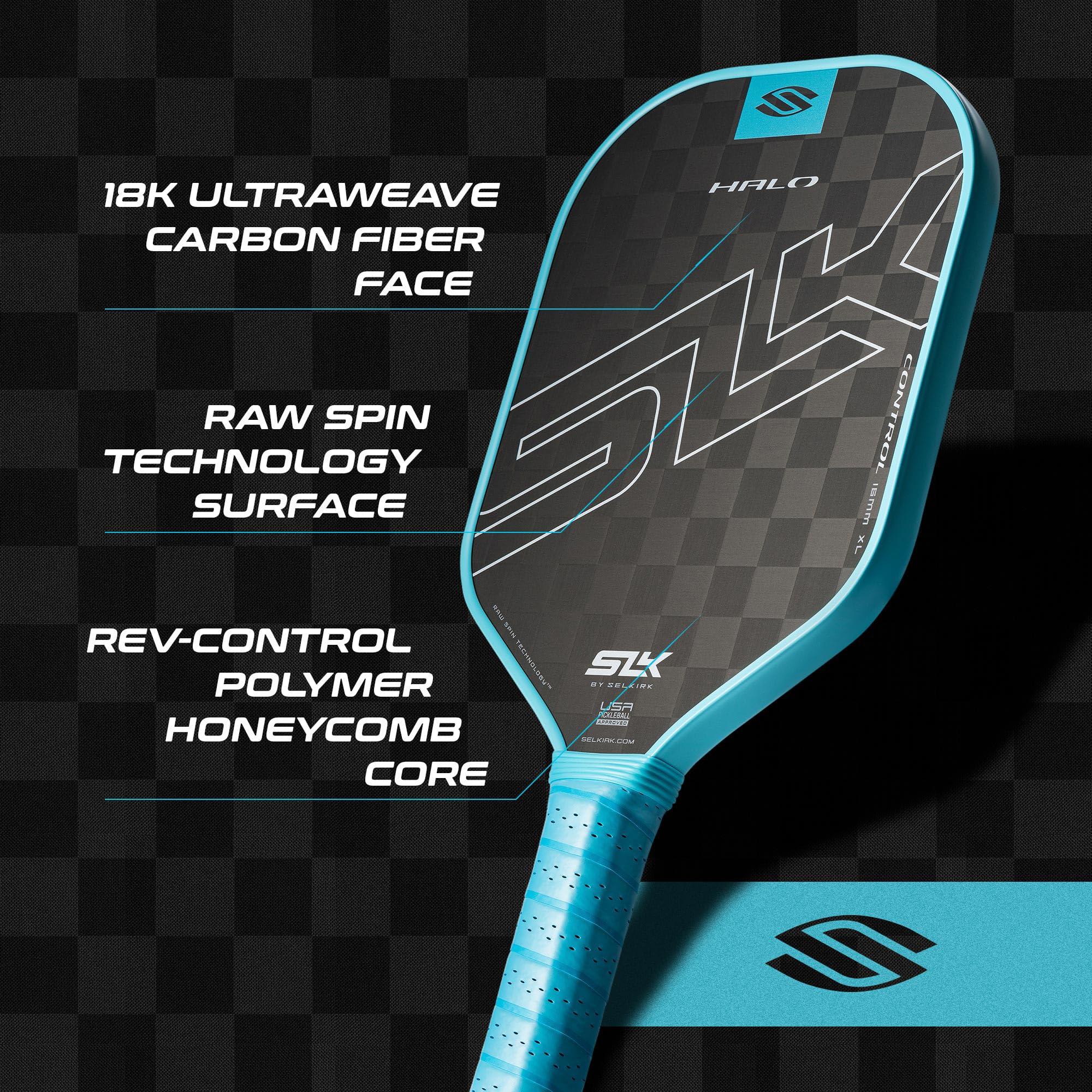 Selkirk SLK Halo Raw Carbon Fiber Pickleball Paddle - USA Designed T700 Power/18k Ultraweave Control/Kevlar Linkweave Pro | Premium Pickleball Equipment for Competitive Play & Tournament Use