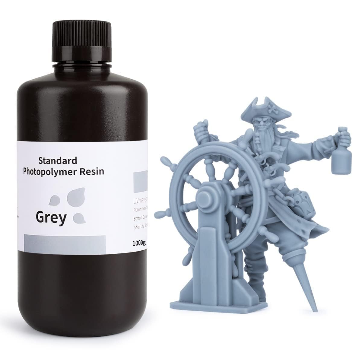ELEGOO Standard 405nm UV-Curing Photopolymer Resin - 1000g Grey Resin for LCD/DLP/MSLA 3D Printers (Mars, Saturn, Jupiter) | High Precision 3D Printing Material for Miniatures, Jewelry & Prototypes