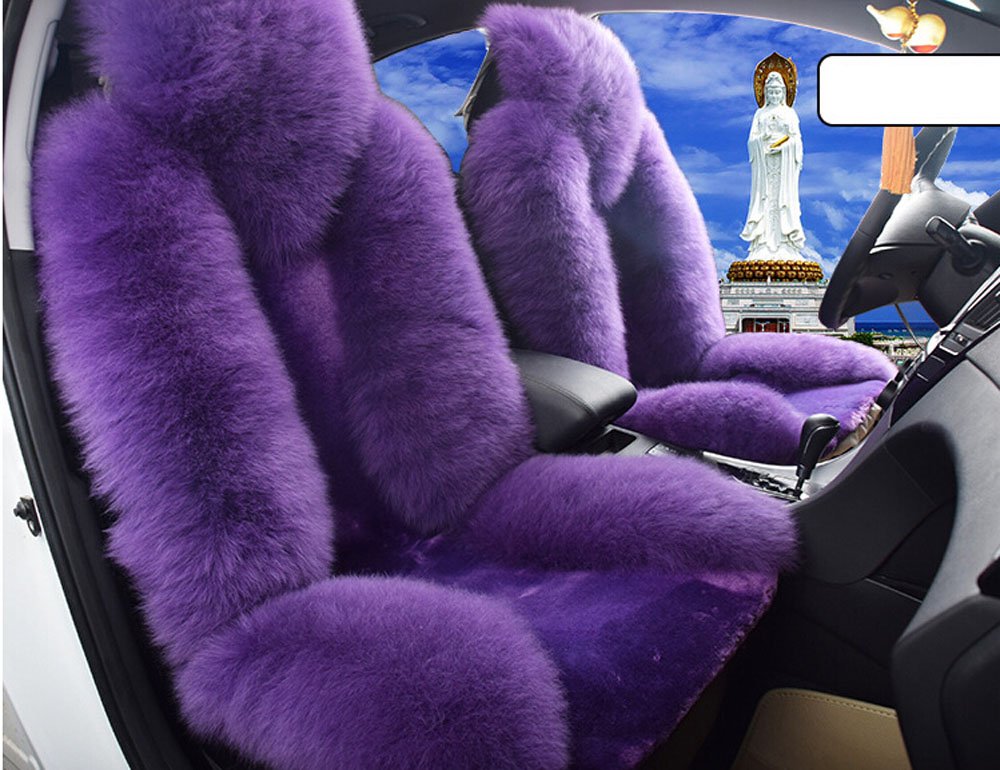 2pcs Soft Sheepskin Car Seat Covers for Front Driver & Passenger Seats - Premium Car Cushion Protectors with Non-Slip Backing (Violet) - Perfect for Long Drives, Winter Comfort & Luxury Car Interior Upgrade