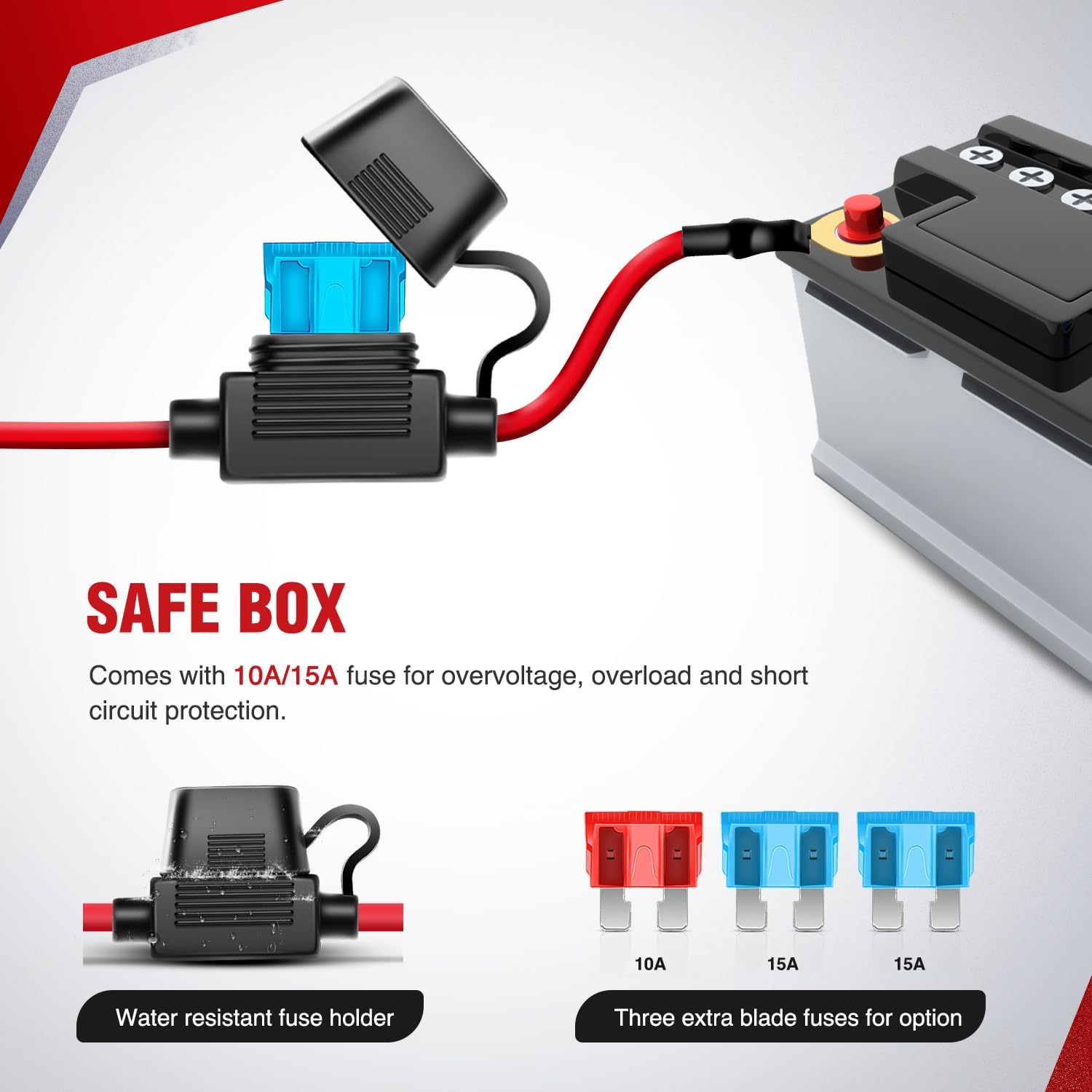 16AWG 12V Heavy Duty 5-Pin Rocker Switch Relay Kit with Blade Fuse & Socket Connector - Compatible with 9005 9006 9140 9145 HB3 H10 Fog Light Bulbs - Perfect for Off-Road Vehicles, Marine & Automotive Lighting Upgrades