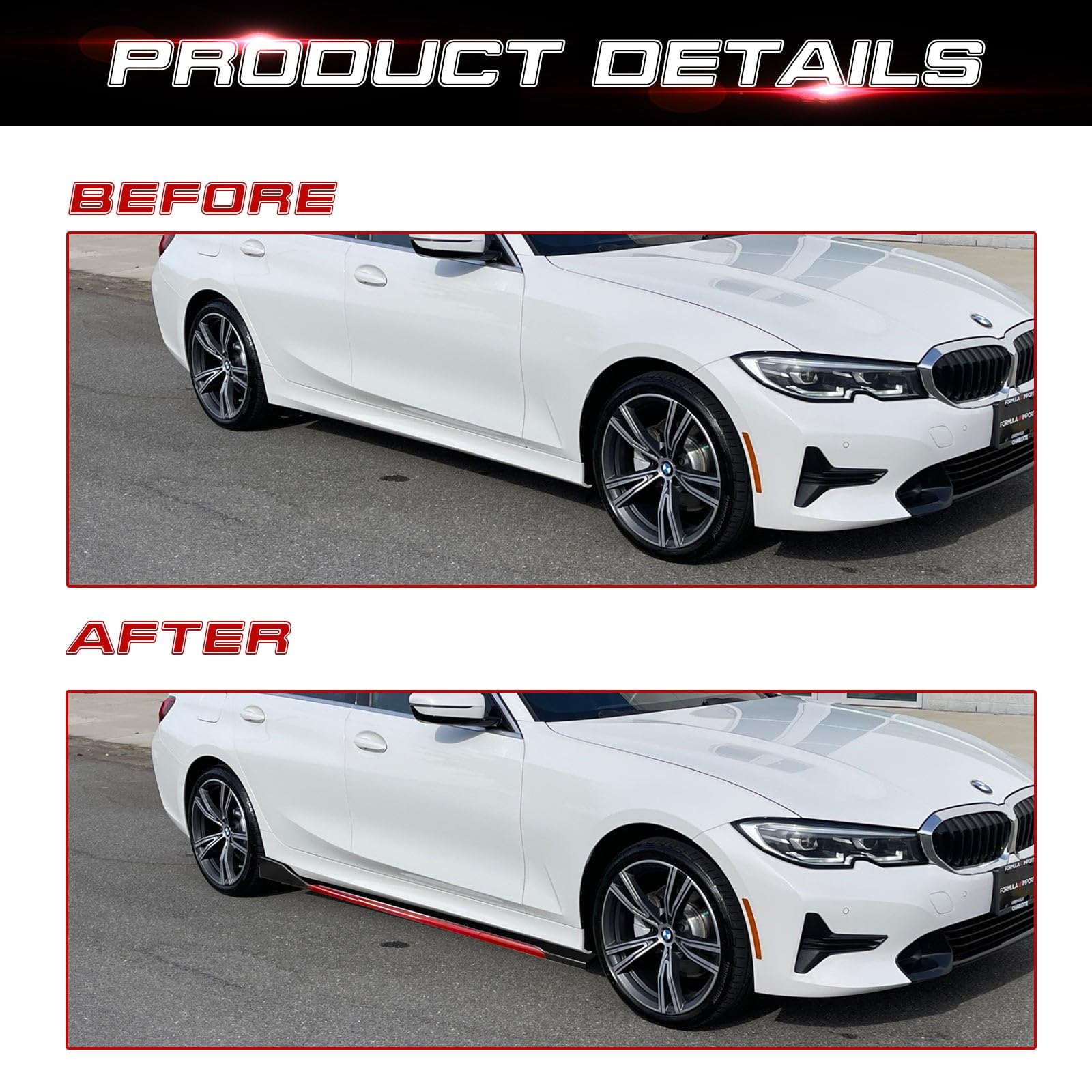 Universal Fit Car Side Skirts - Rocker Panel Protector with Splitter Winglets & Diffuser Bottom Line Extension Body Kit | Durable Automotive Styling Upgrade for Sedans, Coupes & Sports Cars | Street Racing & Show Car Enhancement
