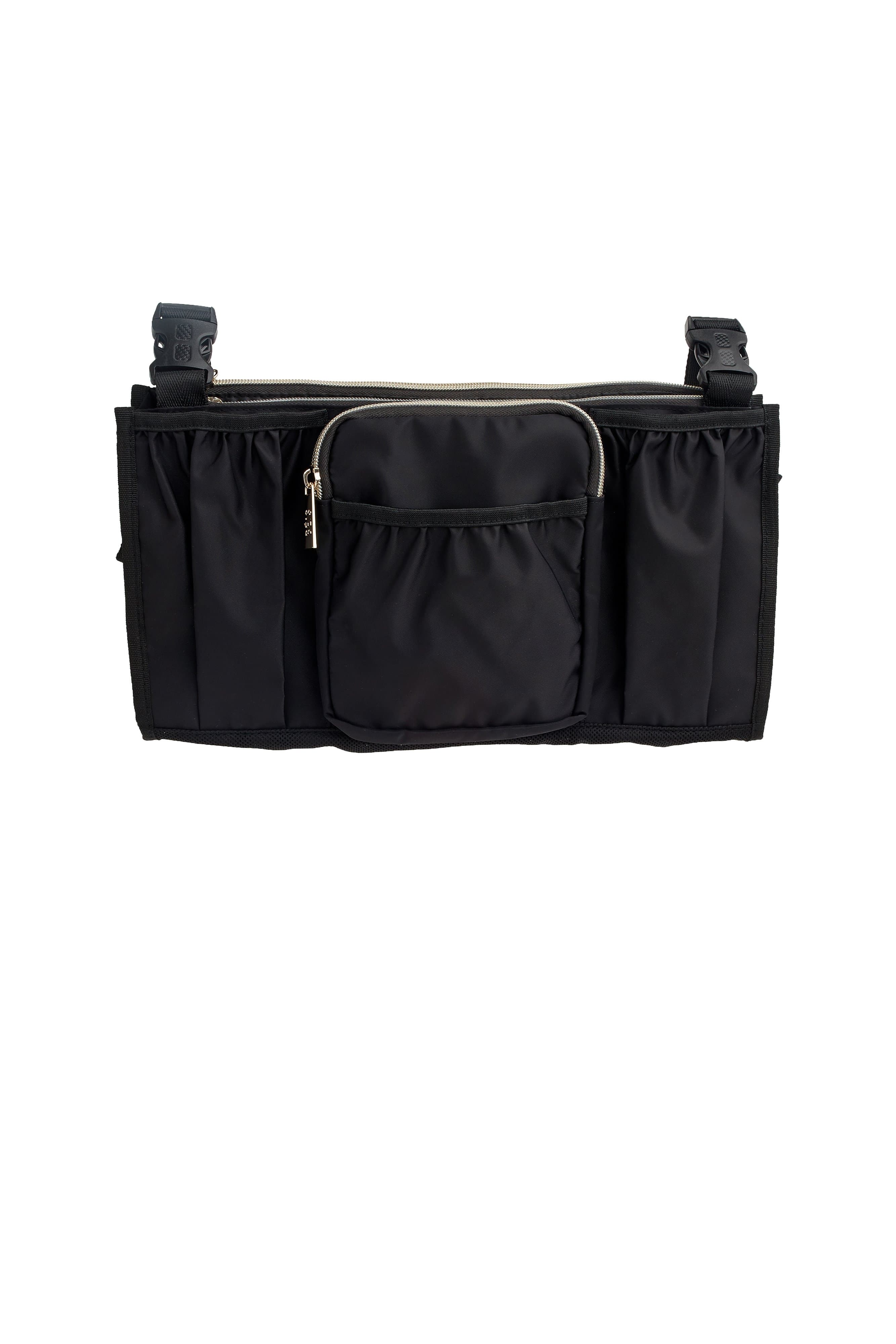 Black Stroller Caddy Organizer - Universal Fit for Baby Strollers, Perfect for Diapers, Bottles & Essentials - Ideal for Shopping, Walks & Travel