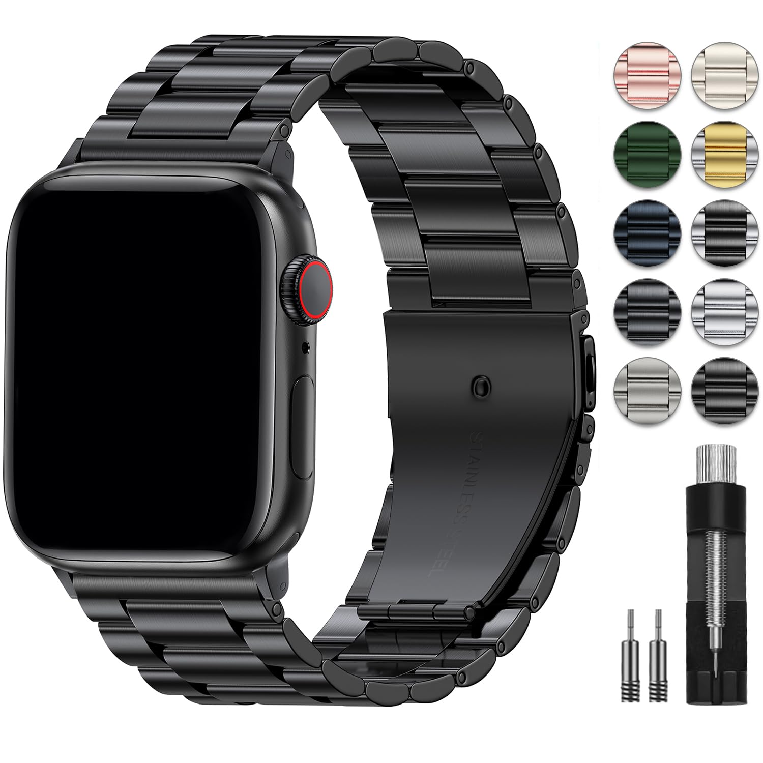Premium Stainless Steel Apple Watch Band Compatible with Series 9/8/7/6/5/4/3/2/1, SE, Ultra & Ultra 2 - 38mm 40mm 41mm 42mm 44mm 45mm 46mm 49mm - Elegant Metal Strap for Men & Women - Perfect for Business, Office & Formal Occasions