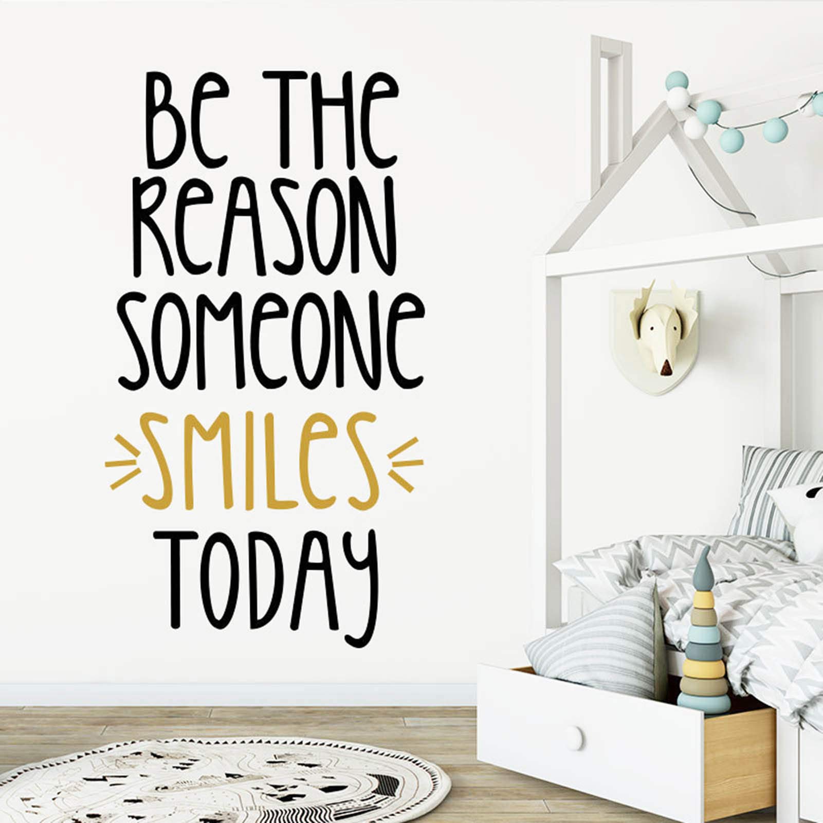Inspirational Wall Decals for Kids Room - 'Be The Reason Someone Smiles Today' Motivational Quote Stickers - Perfect for Bedroom, Nursery, Classroom & Playroom Decor - Self-Adhesive Wall Art for Boys & Girls