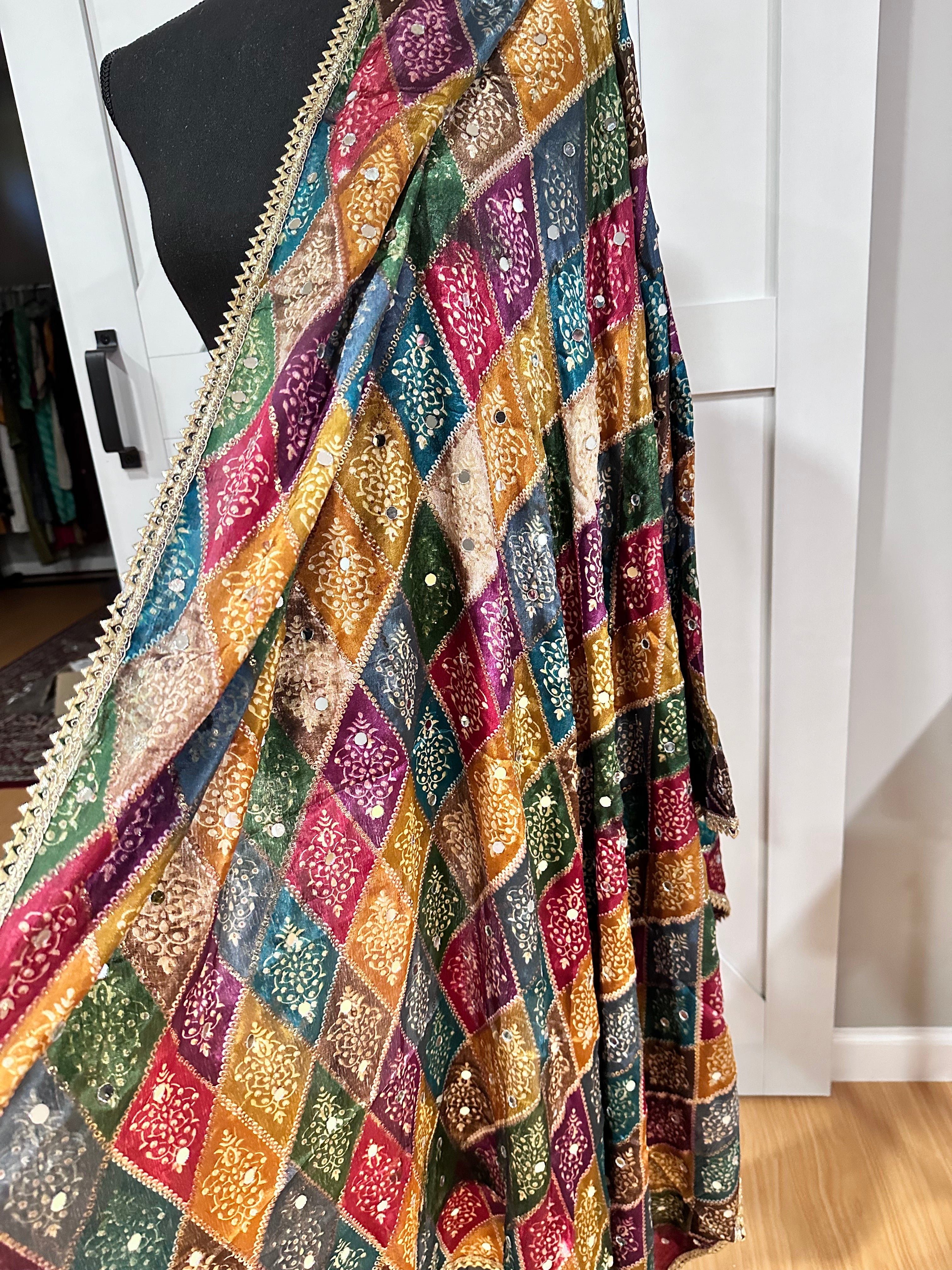 Phulkari Style Dupatta - Handmade Punjabi Embroidered Scarf for Women | Perfect for Weddings, Parties & Cultural Events