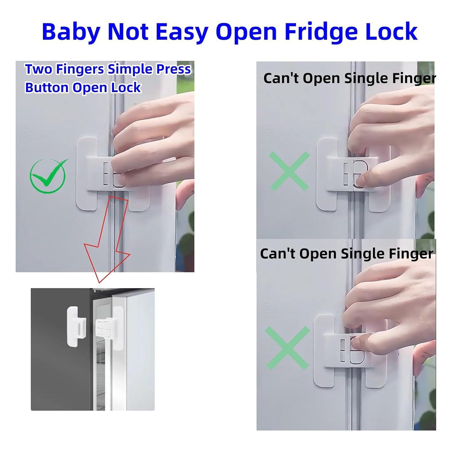 Child Safety Refrigerator Lock Set - 4Pcs Baby Proof Cabinet & Drawer Locks for Kitchen, Freezer, and Home Appliances - Secure Your Home for Toddlers and Curious Kids