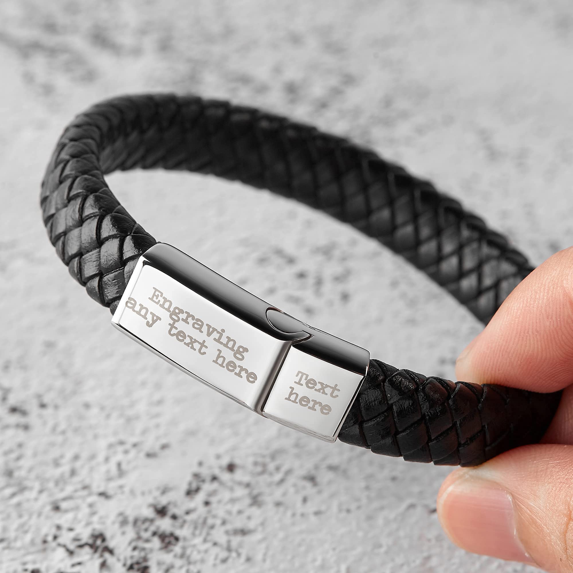 Custom Engraved Leather Bracelet for Men - Personalized Braided Leather Wristband with Message - Unique Christmas Gift for Boyfriend, Husband, Dad - Perfect for Anniversaries, Birthdays & Everyday Wear