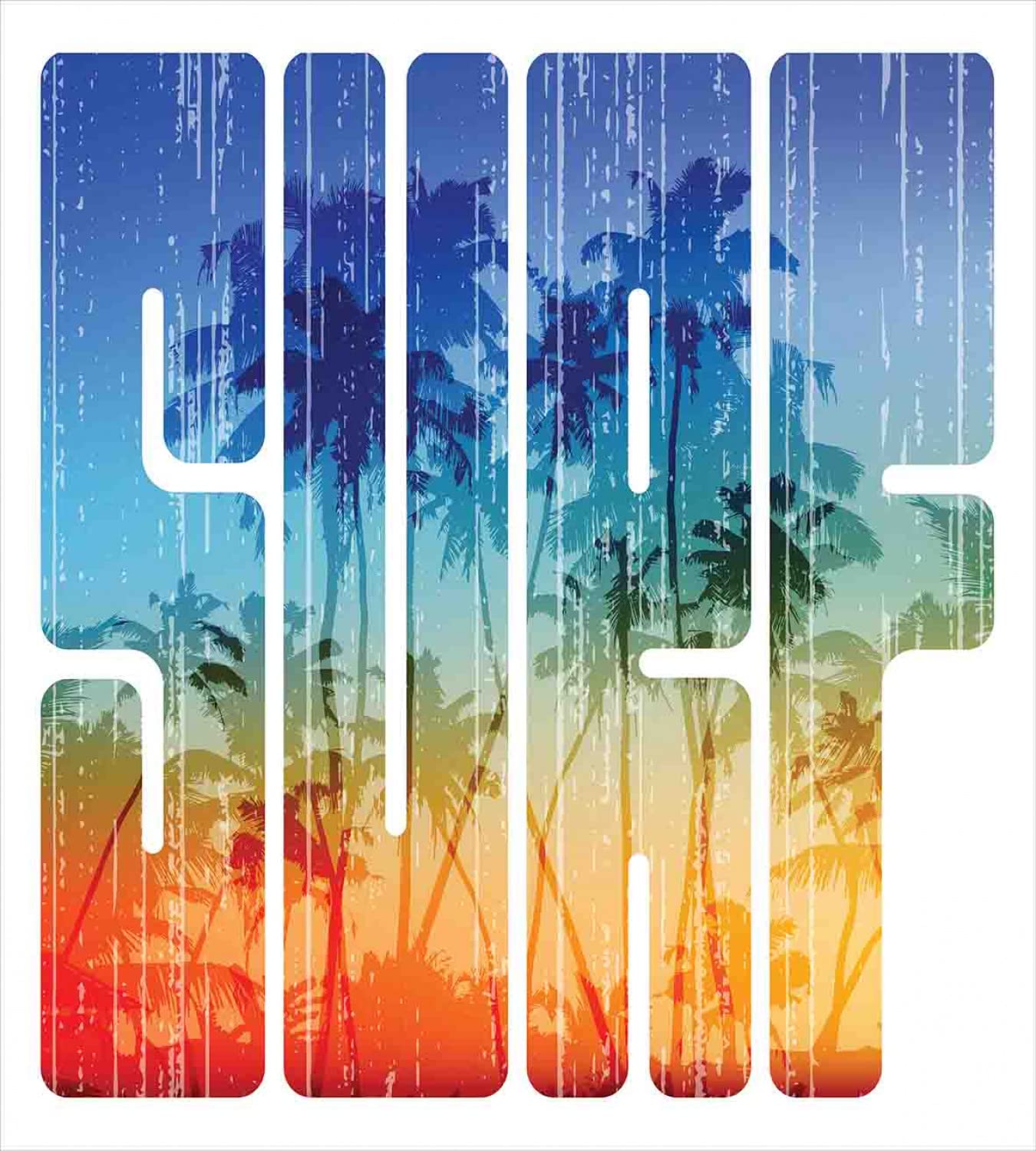 Ambesonne Surf Duvet Cover Set - Retro Coastal Palm Tree & Extreme Sports Design, 2-Pack Twin Size Bedding Set with 2 Duvet Covers & 2 Pillowcases, Navy & Orange - Perfect for Beach House, Summer Bedroom Decor & Surf Enthusiasts