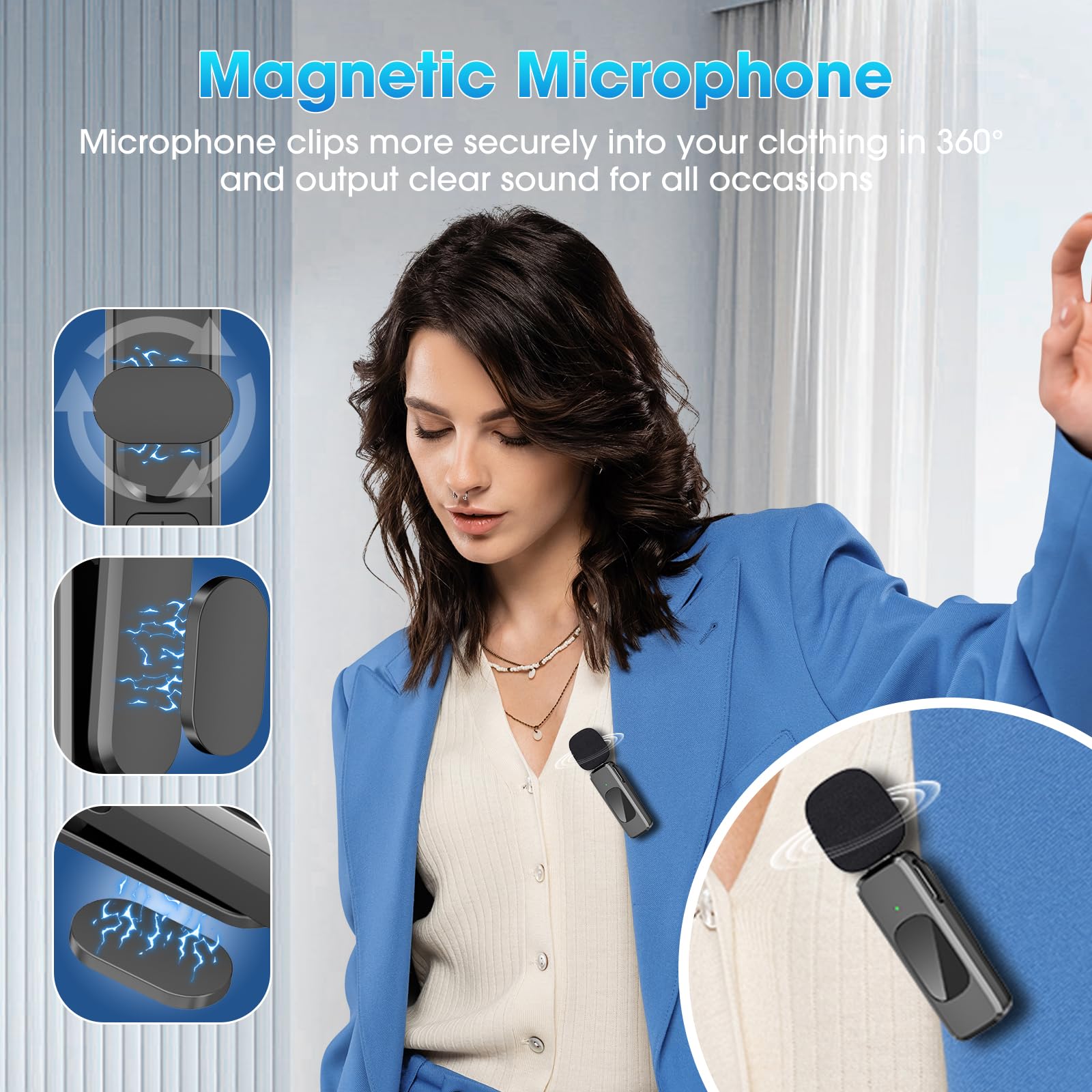 USB C Wireless Lavalier Mic for iPhone 15/Android/PC - Noise Cancelling Lapel Mic for Streaming & Videos