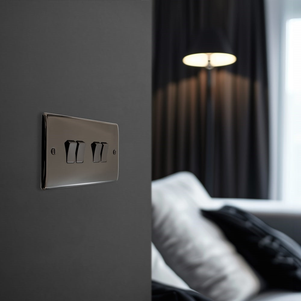 BG Nexus Metal Black Nickel 4G 2W Light Switch NBN44 - Modern Electrical Switch for Home & Office Lighting Control