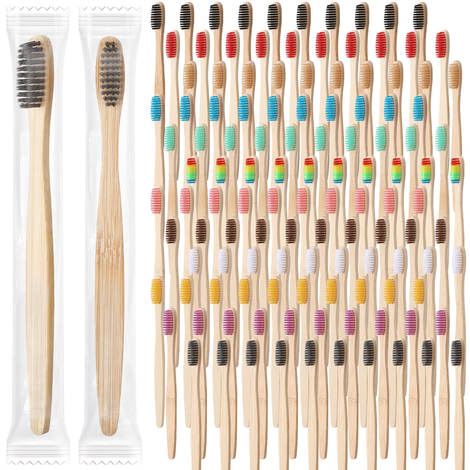 Eco-Friendly 120 Pack Bamboo Toothbrushes for Adults - Soft Bristles, Natural Wooden, Vegan & Organic Travel Toothbrushes (12 Colors, 7 Inch, Individually Wrapped) | Perfect for Home, Travel & Zero Waste Lifestyle