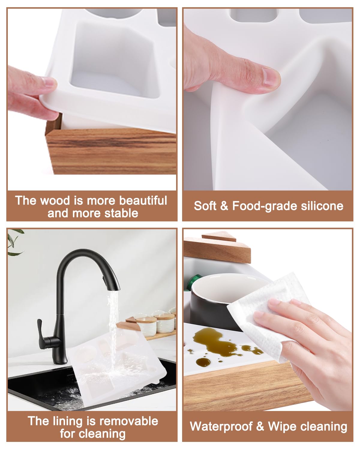 Silicone & Acacia Wood Couch Cup Holder Tray - Snack & Drink Organizer with Waterproof Cup Holder for Sofa, Remotes, and Pillows - Perfect for Movie Nights, Gaming, and Relaxing on the Couch