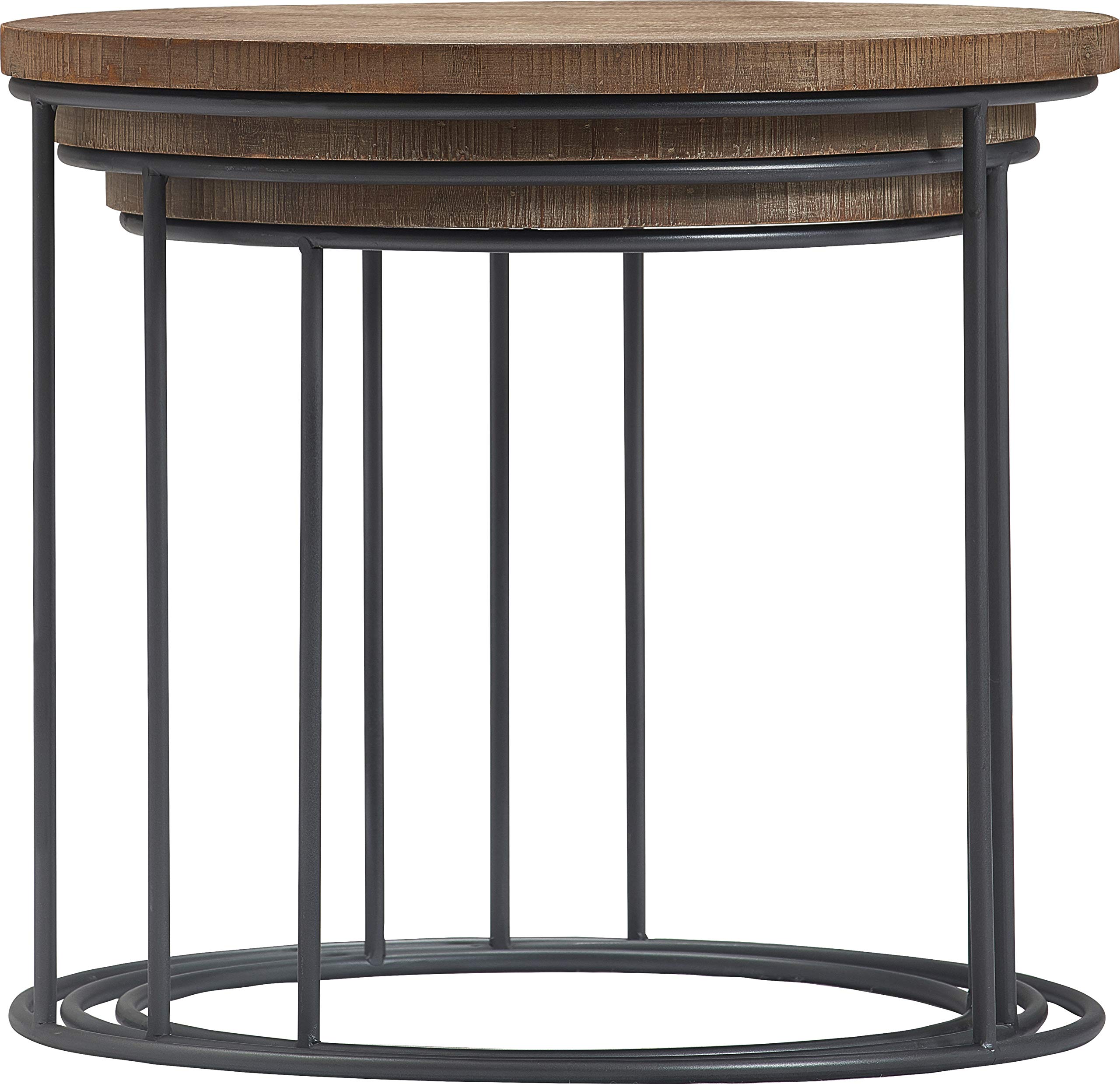 Tommy Hilfiger 3-Piece Geometric Nesting Tables Set - Round Wood & Metal Stacking End Tables, Modern Nightstands for Small Spaces - Distressed Finish | Perfect for Living Room, Bedroom & Office Decor