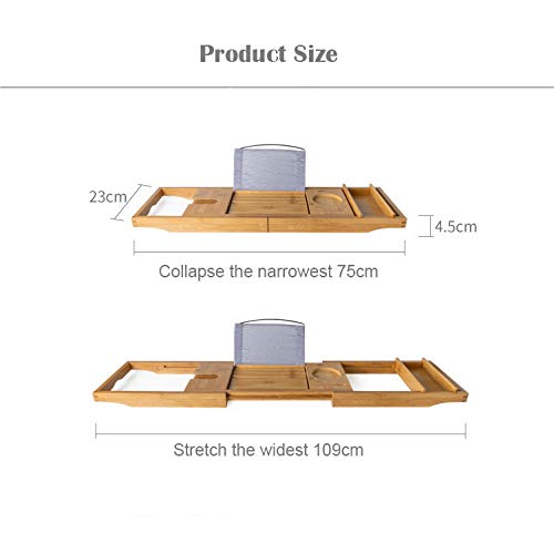 Premium Extendable Bathtub Caddy Tray - Luxury Bath Tray with Book Stand, Holds Wine Glass, Tablet, Phone & Candles (74.5x23x4.5cm) - Perfect Relaxation Gift for Spa Nights, Reading & Wine Baths