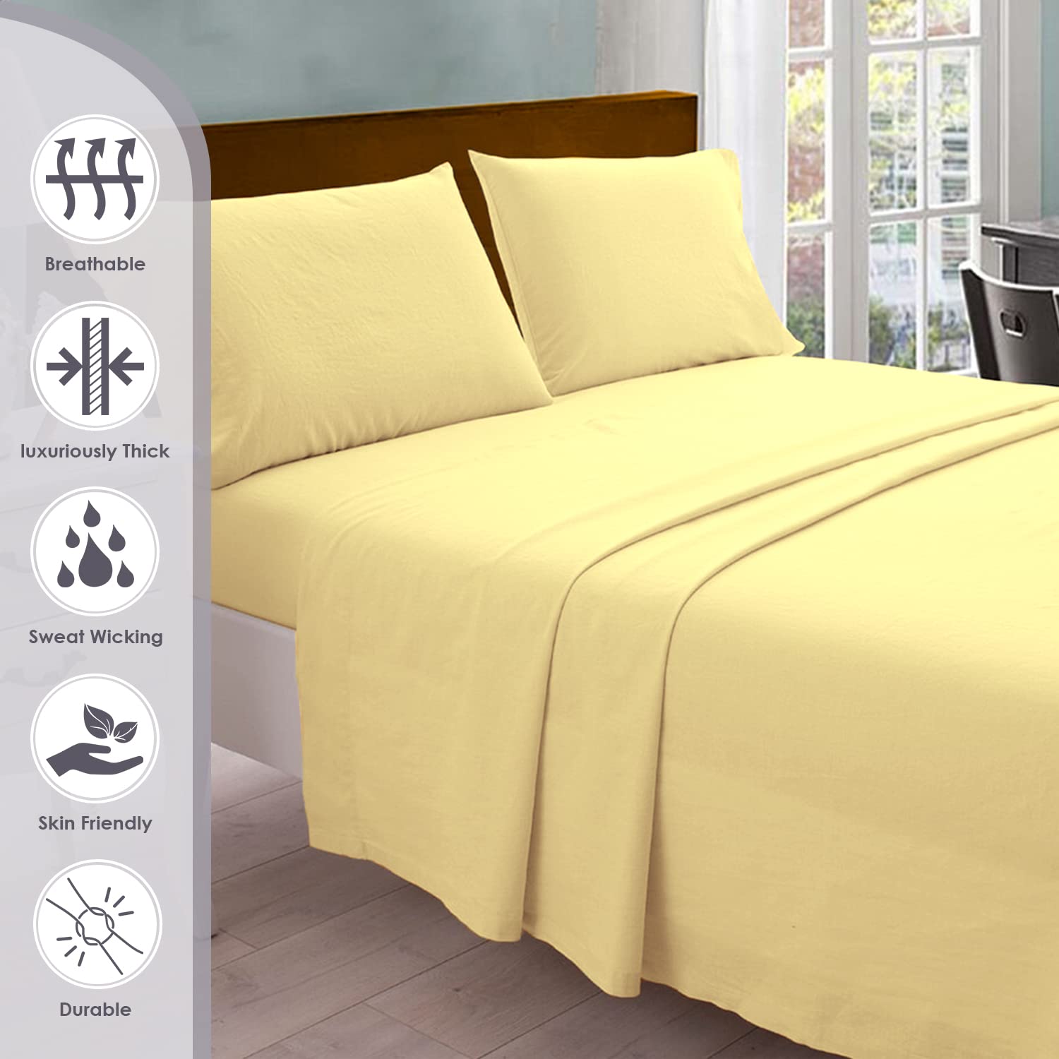 Pizuna Pure 100% Cotton King Size Sheets - 800 Thread Count Long Staple Cotton Sateen Bedding Set with 15