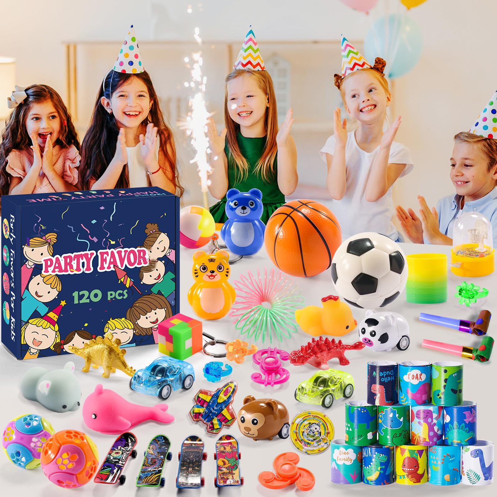 120PCS Kids Party Favors Bulk - Treasure Box Prizes, Goodie Bag Fillers, Classroom Rewards & Easter Egg Hunt Toys for Boys Girls | Birthday Party Supplies, Pinata Fillers, Small Fidget Toys for School Events & Holiday Celebrations