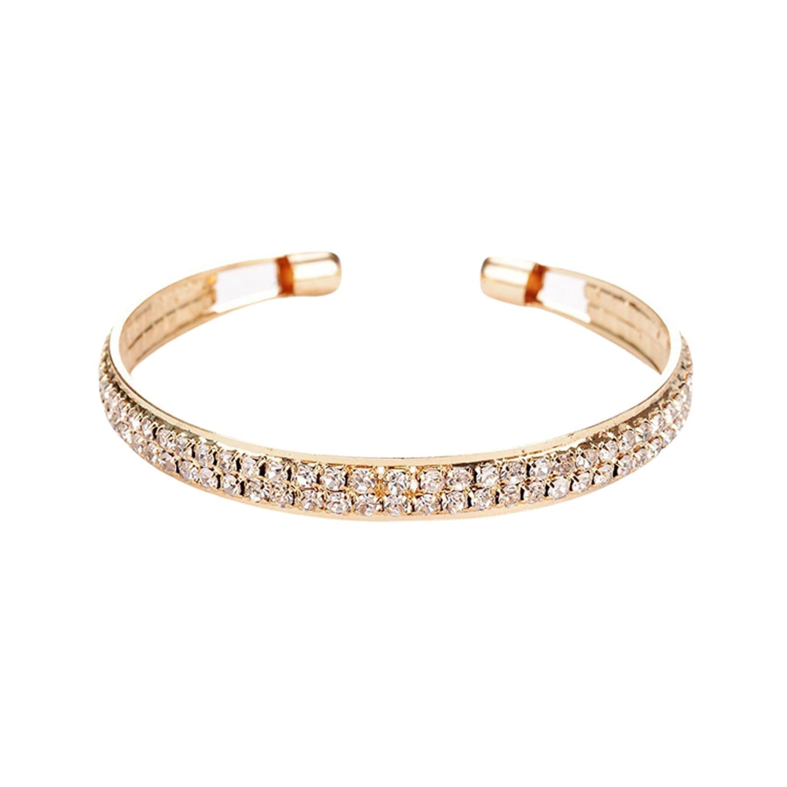 1PC 2 Rows Diamond Bracelet for Women - Rhinestone Charm Bracelet Jewelry, Sparkling Birthday Gift for Her, Girls Fashion Accessories (Gold, One Size) - Perfect for Parties, Weddings & Special Occasions