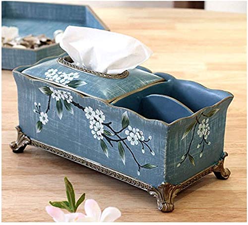 Blue and Gold Retro Tissue Box Cover Holder - Multifunctional Home Decor for Living Room, Bedroom, TV Table | Stylish Tissue Dispenser for Modern & Vintage Interior Design