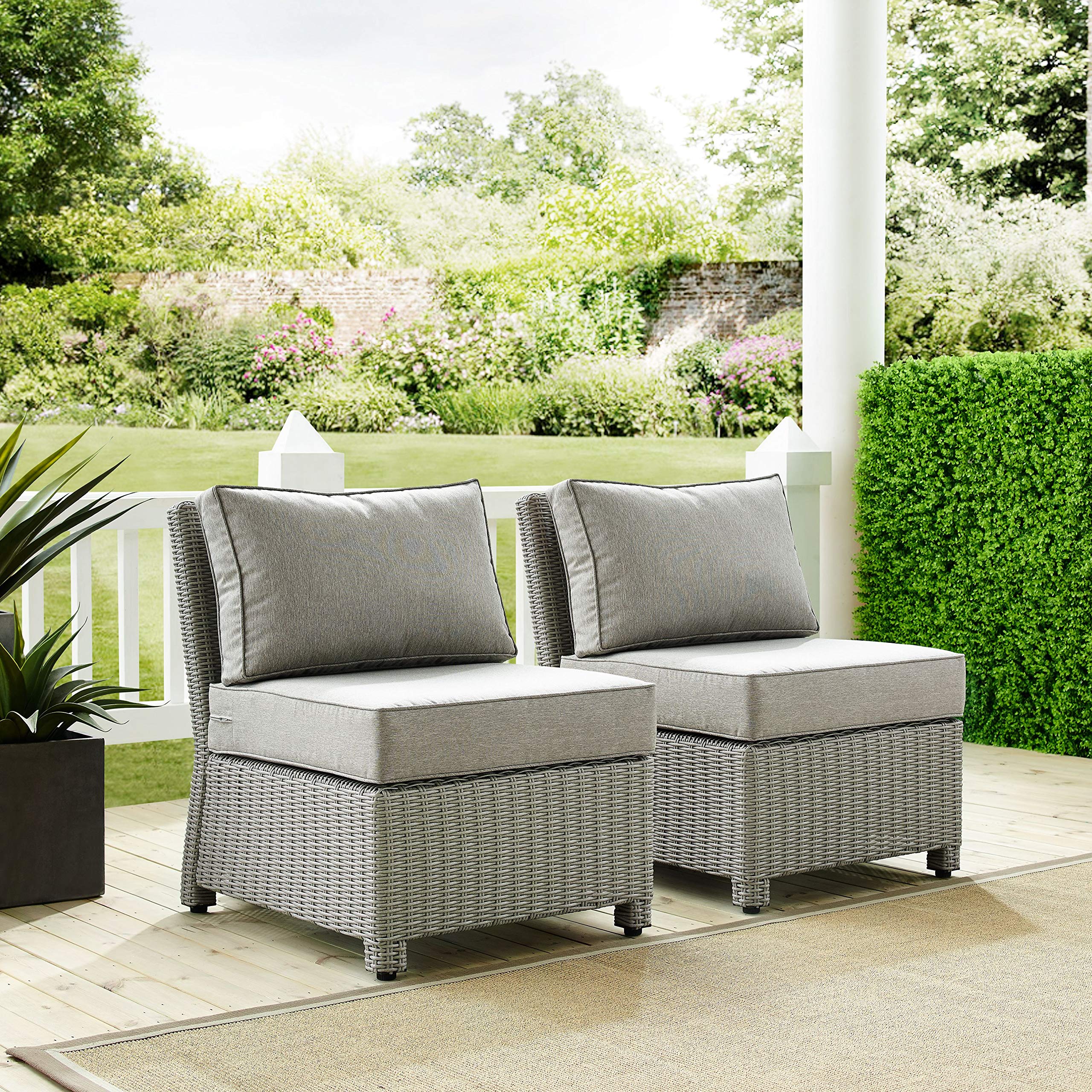 Crosley Bradenton 2-Piece Outdoor Wicker Chair Set with Gray Cushions - Patio Furniture for Conversation, Porch, Deck & Backyard Relaxation