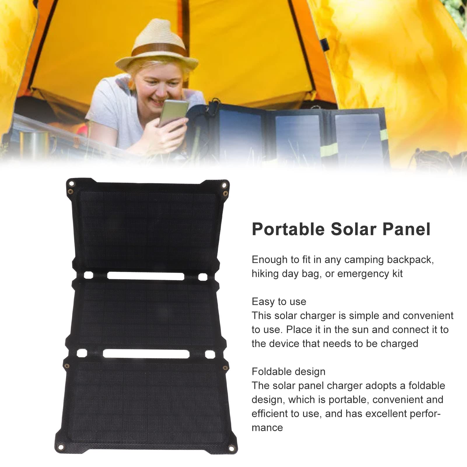 30W Monocrystalline Folding Solar Panel - Portable 3-Fold Solar Charger Kit for Hiking, Camping & Outdoor Adventures (Black) | Perfect for Backpacking, RV Trips & Emergency Power Supply
