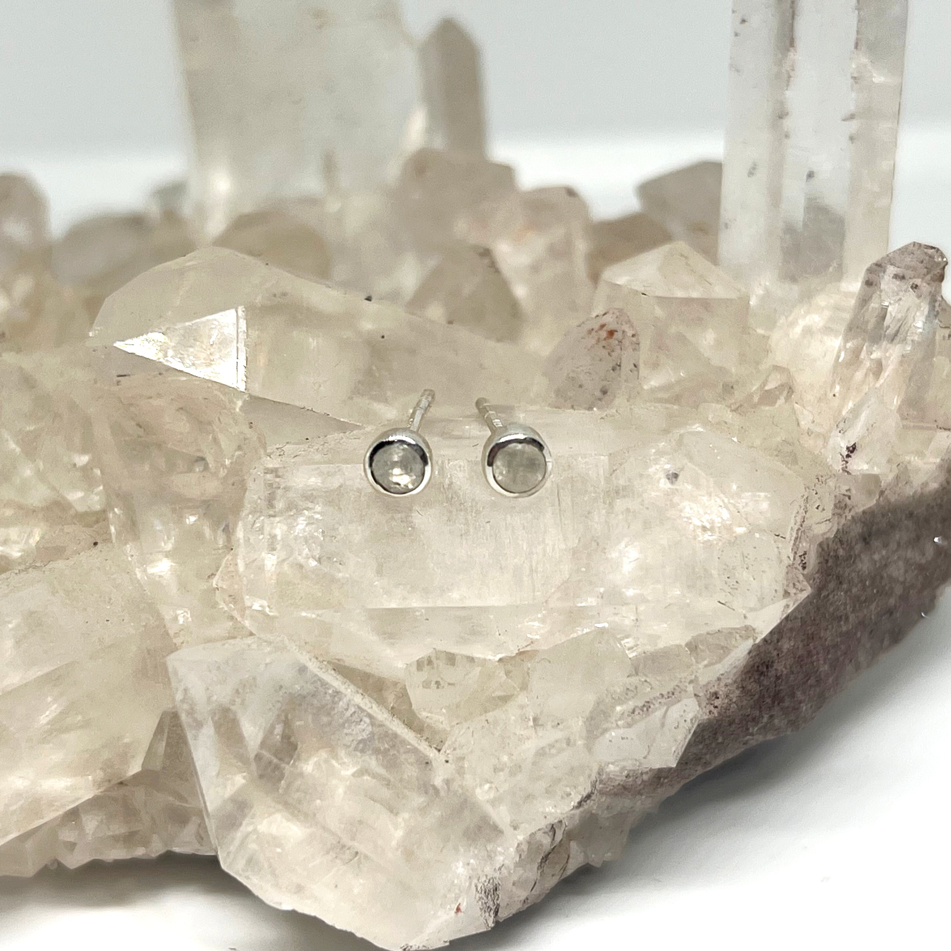 3mm Round Faceted Gemstone Bezel Set Stud Earrings - PSE004 | Elegant Everyday Jewelry for Women, Perfect for Work, Parties & Special Occasions