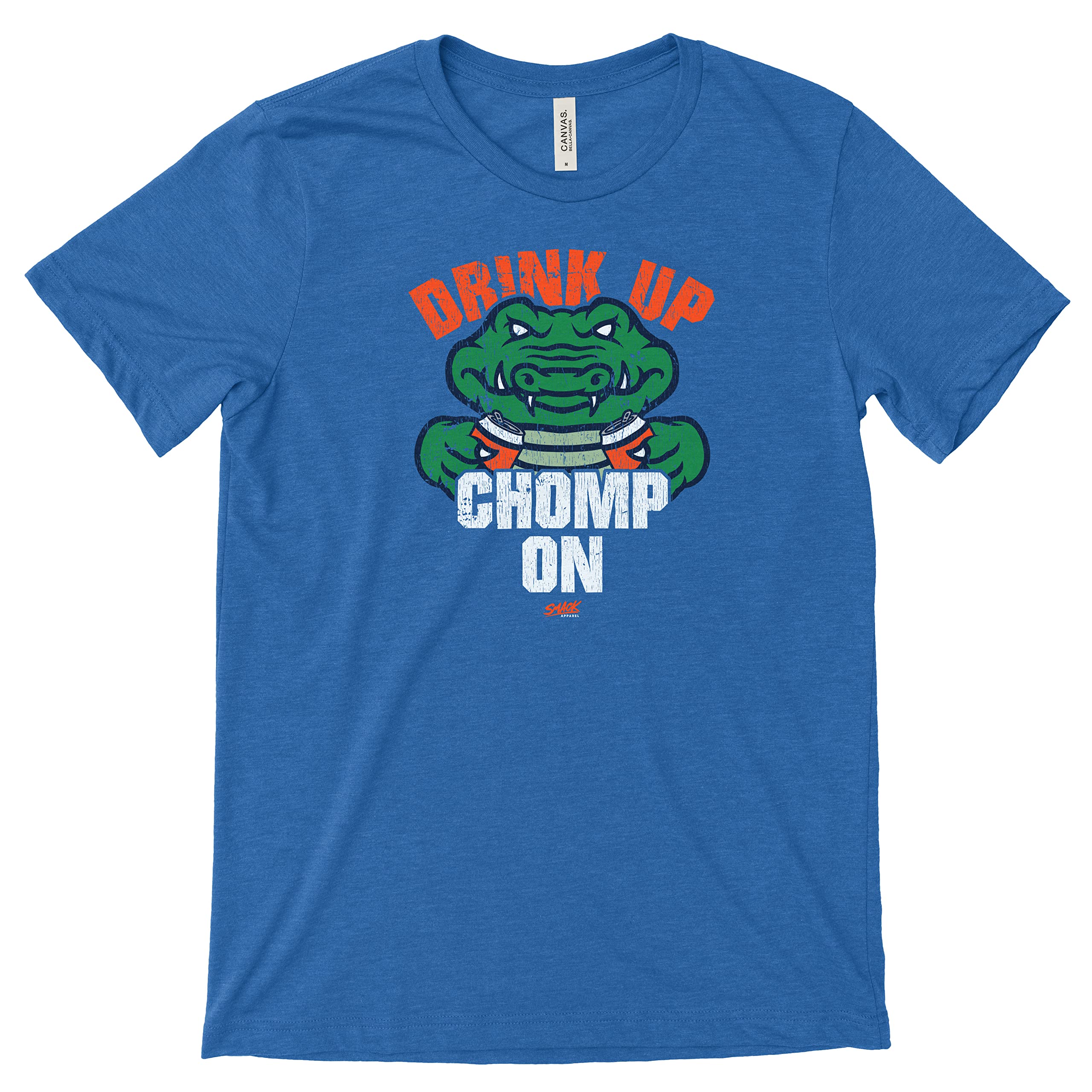 Florida Gators Football Fan T-Shirt - Drink Up Chomp On Design - Royal Blue - Sizes SM to 5XL - Perfect for Game Day, Tailgating & Gator Pride