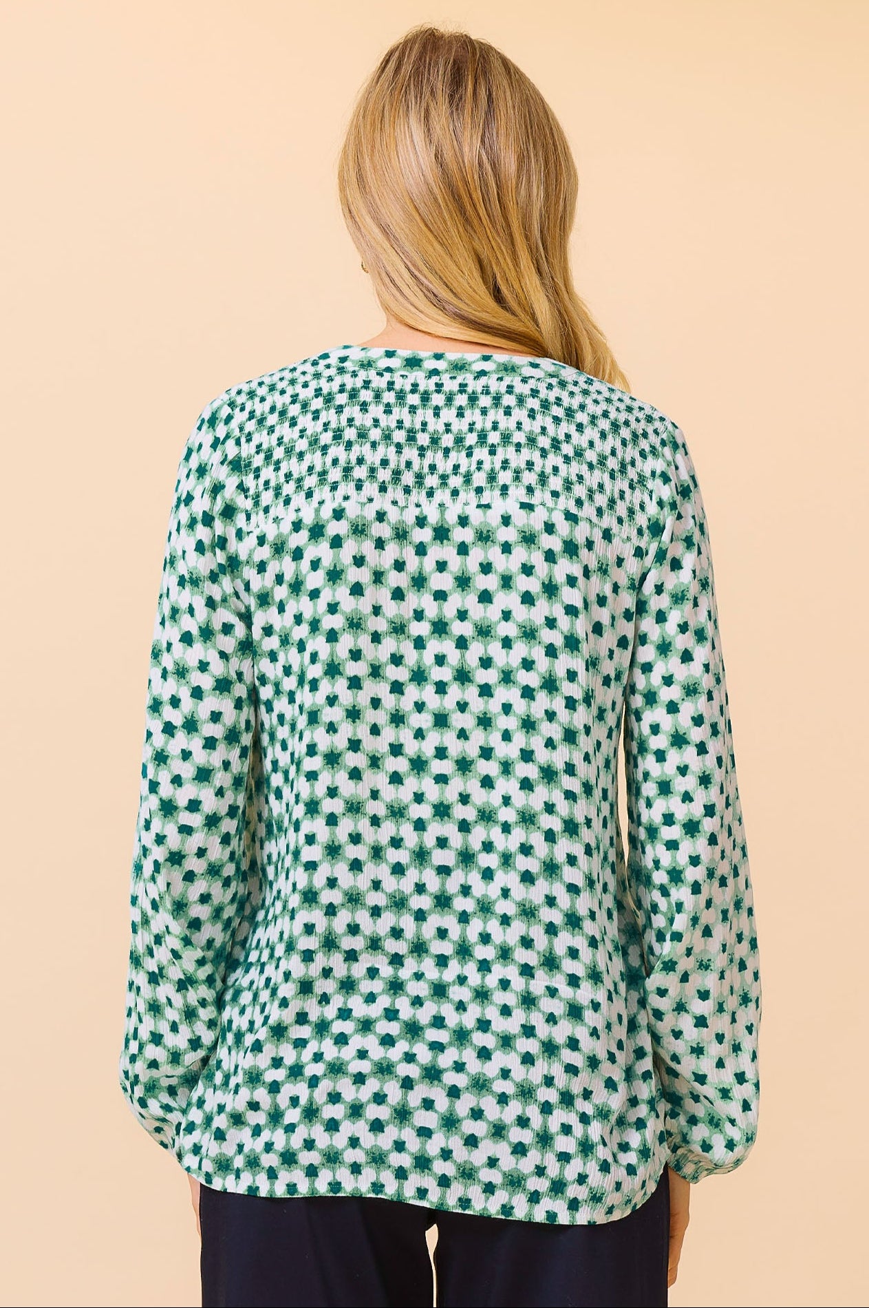 Clea Blouse | Maui Green & White Floral Print Women's Top | Perfect for Casual Wear, Office Outfits & Summer Vacations