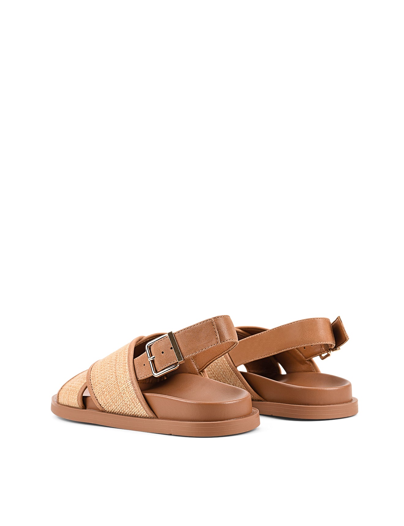 Laguna Footbed Sandals for Women - Comfortable Tan Leather & Natural Raffia Summer Sandals | Beach, Travel & Casual Wear