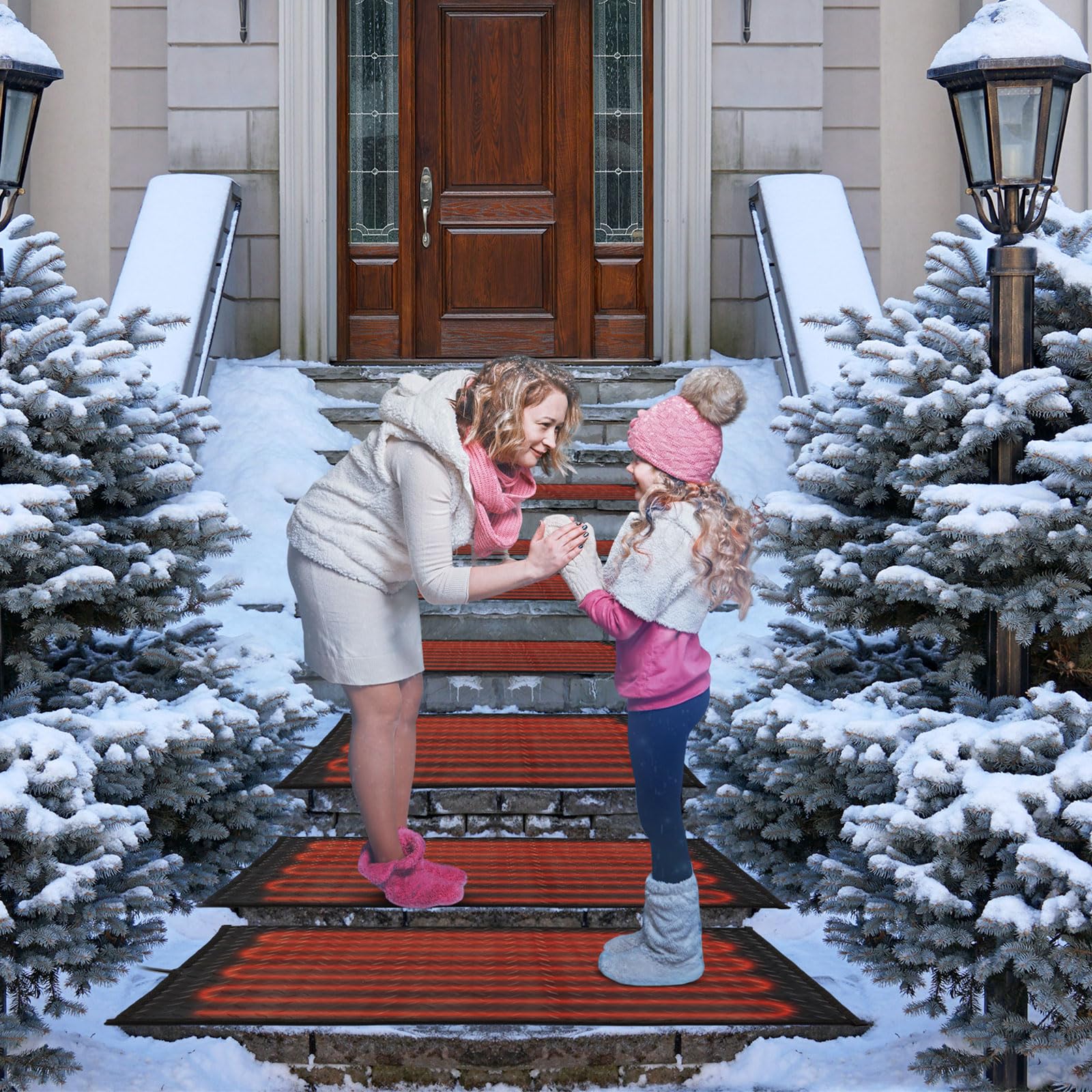 Heated Snow Melting Mats for Walkways & Sidewalks - Non-Slip Outdoor Heating Mat Melts Up to 3 Inches of Snow/Hour with Power Cord - Perfect for Winter Driveways, Stairs, and Entryways (Black)